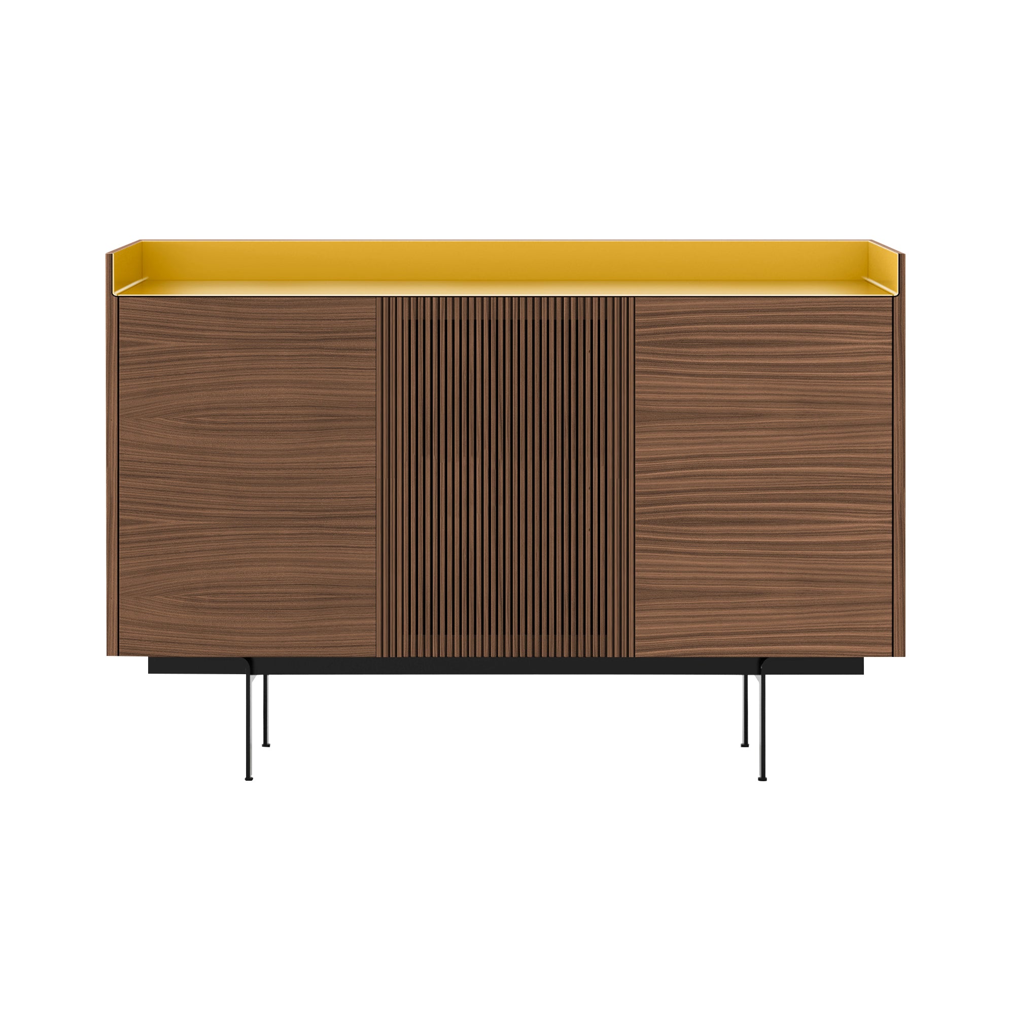 Stockholm STH334 Cupboard: Composition 3 + Walnut Stained Walnut + Anodized Aluminum Gold + Black
