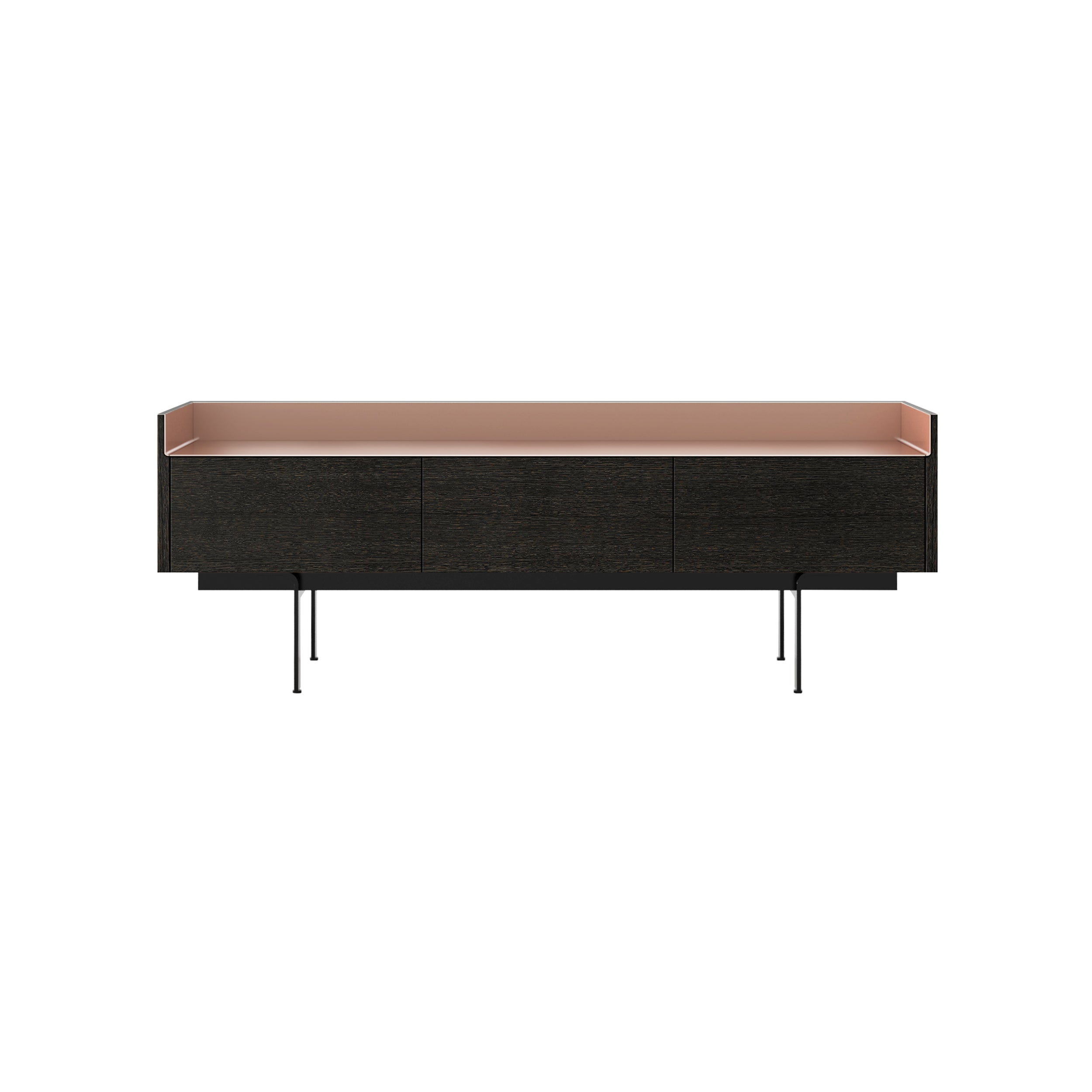 Stockholm STH351 Slim Sideboard: Composition 3 + Dark Grey Stained Oak + Anodized Aluminum Pale Rose + Black