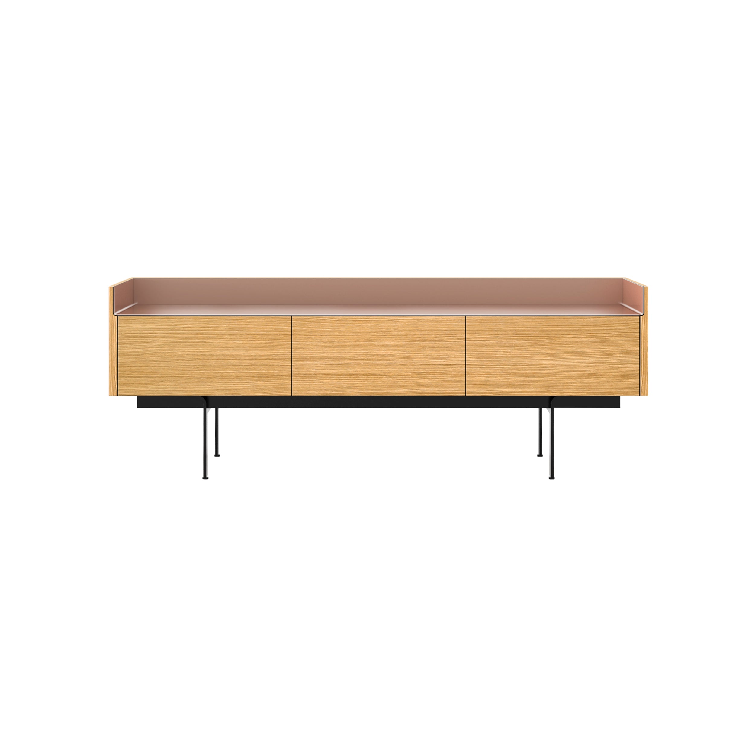 Stockholm STH351 Slim Sideboard: Composition 3 + Super-Matt Oak + Anodized Aluminum Pale Rose + Black