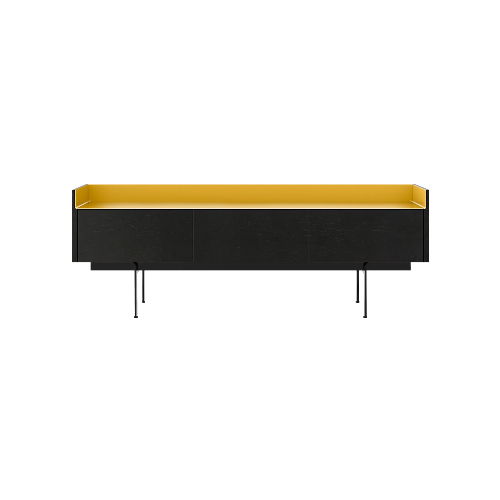 Stockholm STH351 Slim Sideboard: Composition 3 + Ebony Stained Oak + Anodized Aluminum Gold + Black