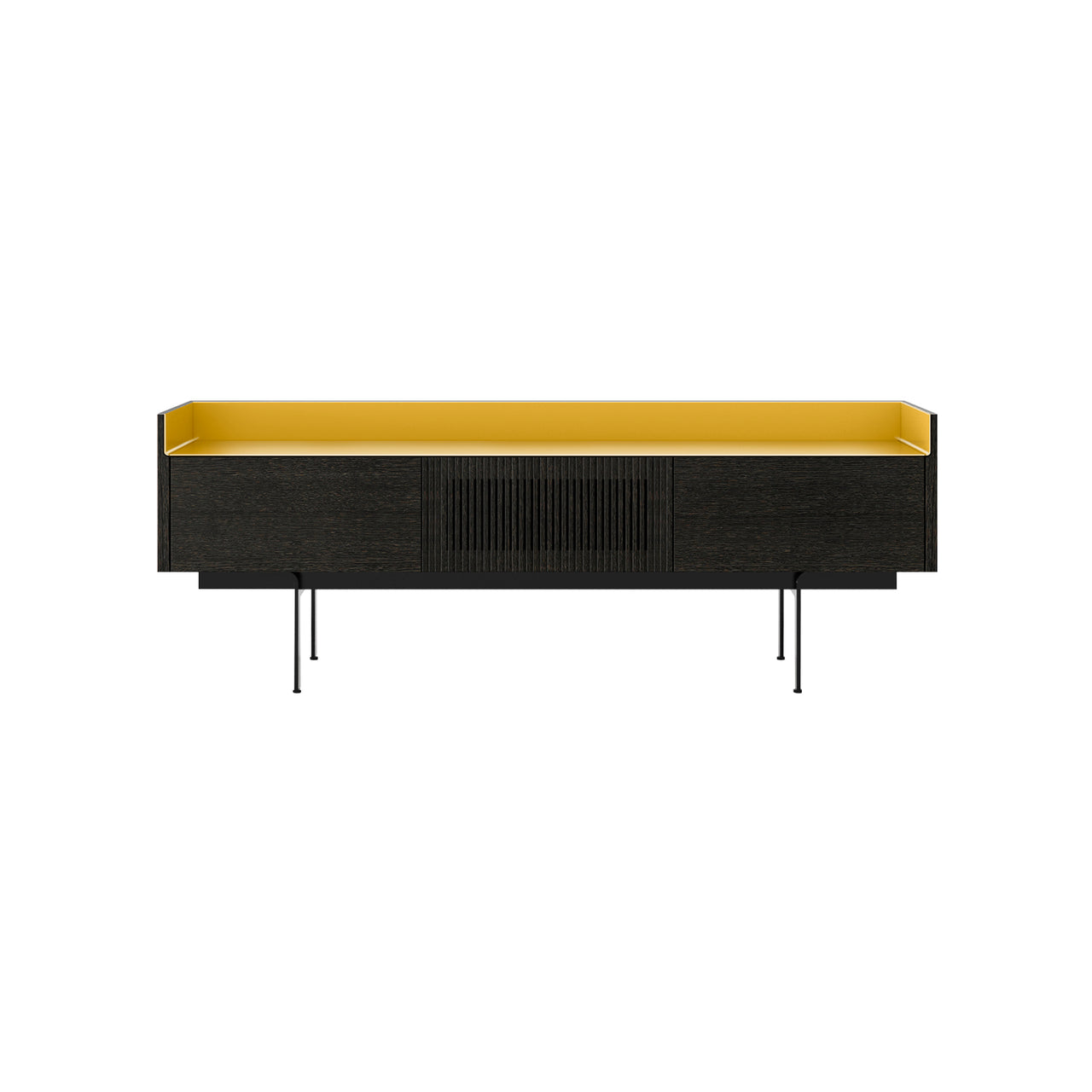 Stockholm STH353 Slim Sideboard: Composition 3 + Dark Grey Stained Oak + Anodized Aluminum Gold + Black