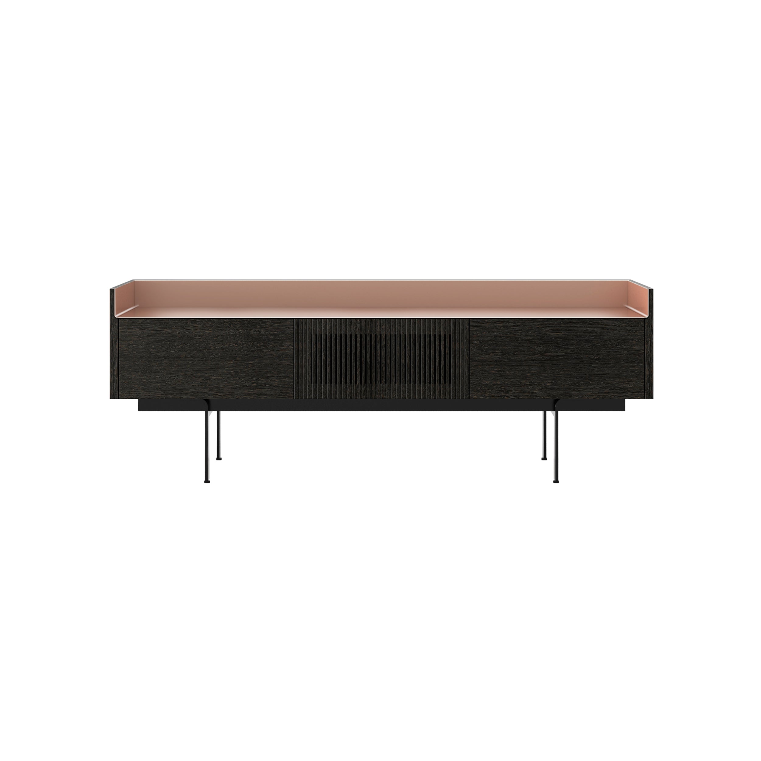 Stockholm Slim Sideboard: STH353 + Dark Grey Stained Oak + Anodized Aluminum Pale Rose + Black