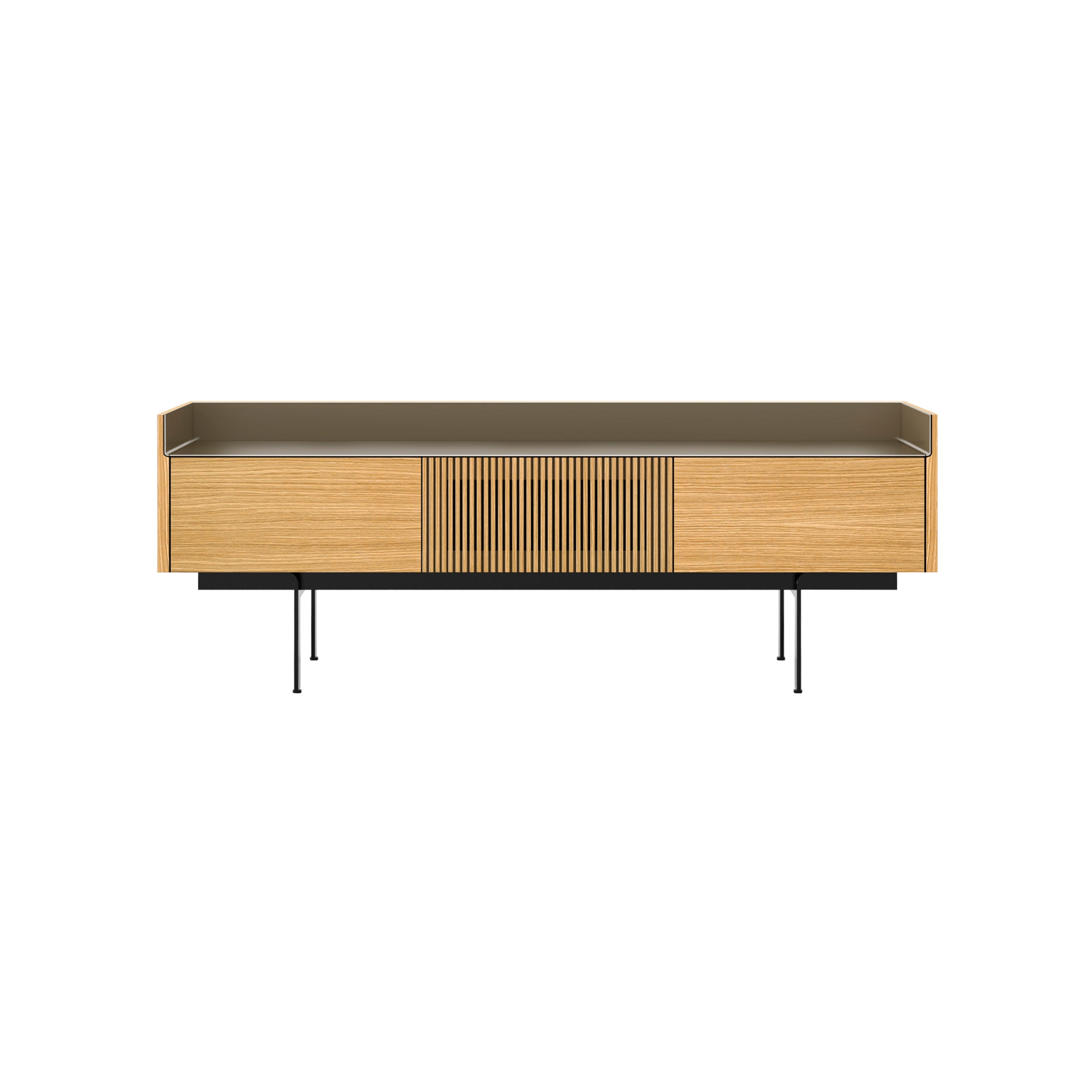 Stockholm STH353 Slim Sideboard: Composition 3 + Super-Matt Oak + Anodized Aluminum Bronze + Black