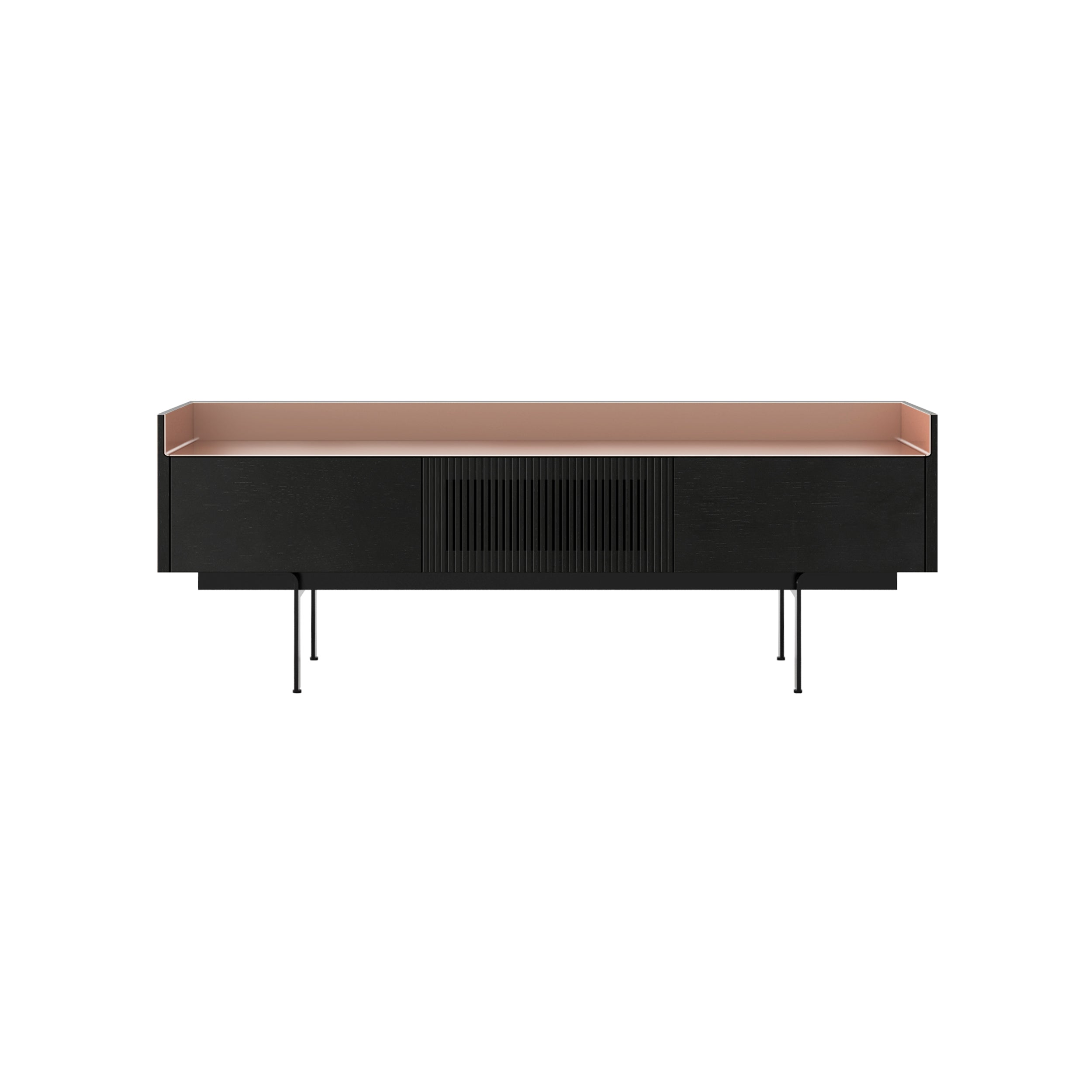 Stockholm STH353 Slim Sideboard: Composition 3 + Ebony Stained Oak + Anodized Aluminum Pale Rose + Black