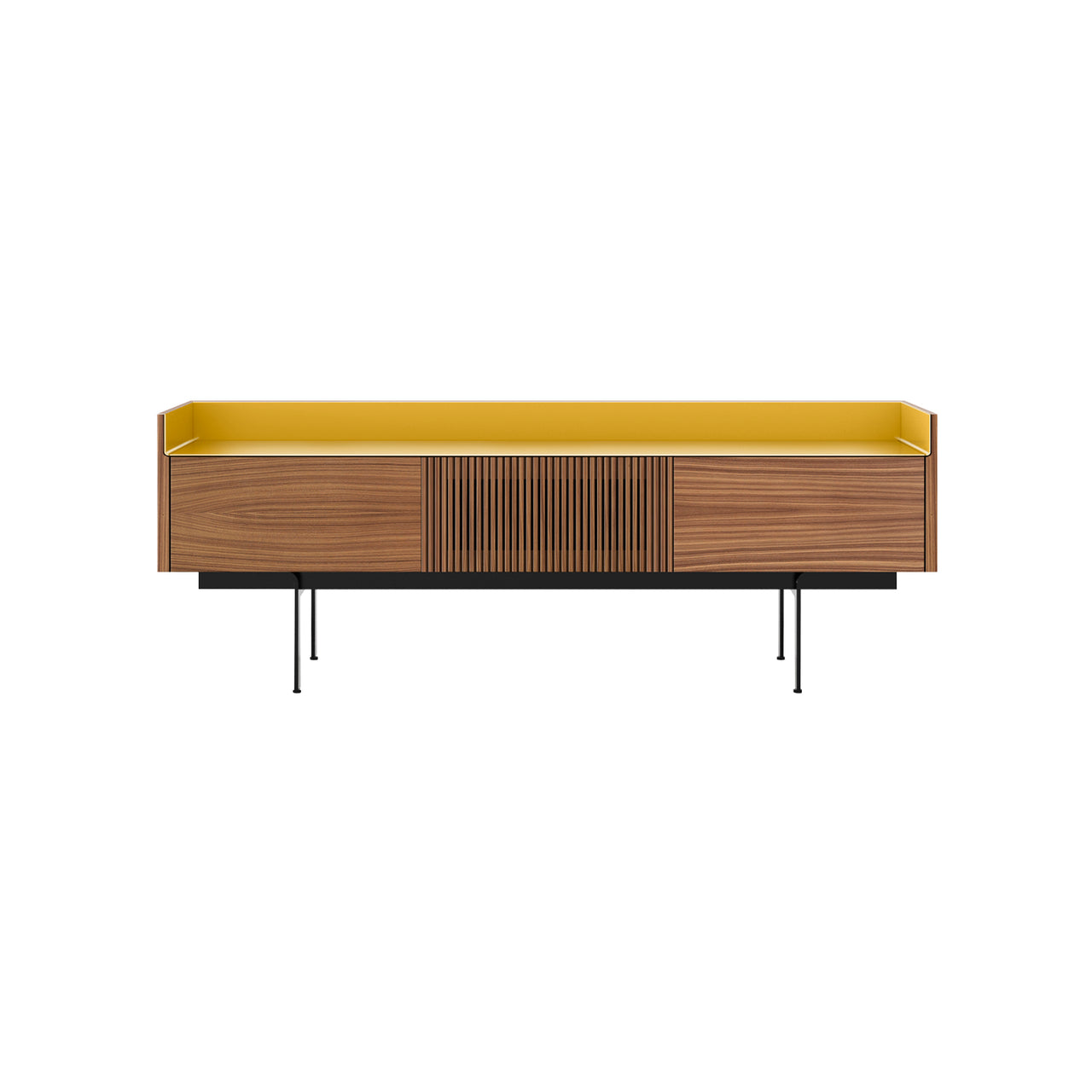 Stockholm STH353 Slim Sideboard: Composition 3 + Super-Matt Walnut + Anodized Aluminum Gold + Black