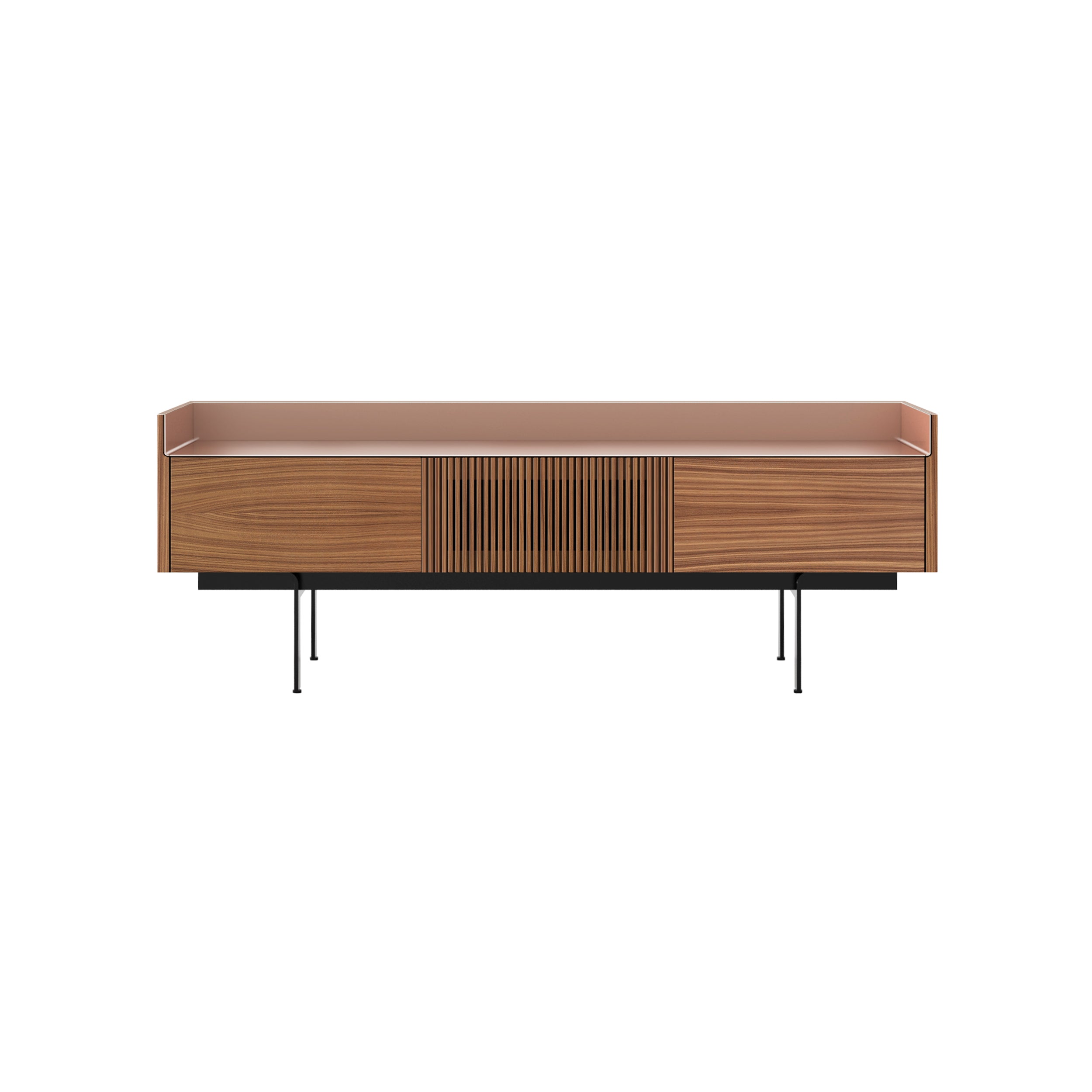 Stockholm Slim Sideboard: STH353 + Walnut Stained Walnut + Anodized Aluminum Pale Rose + Black