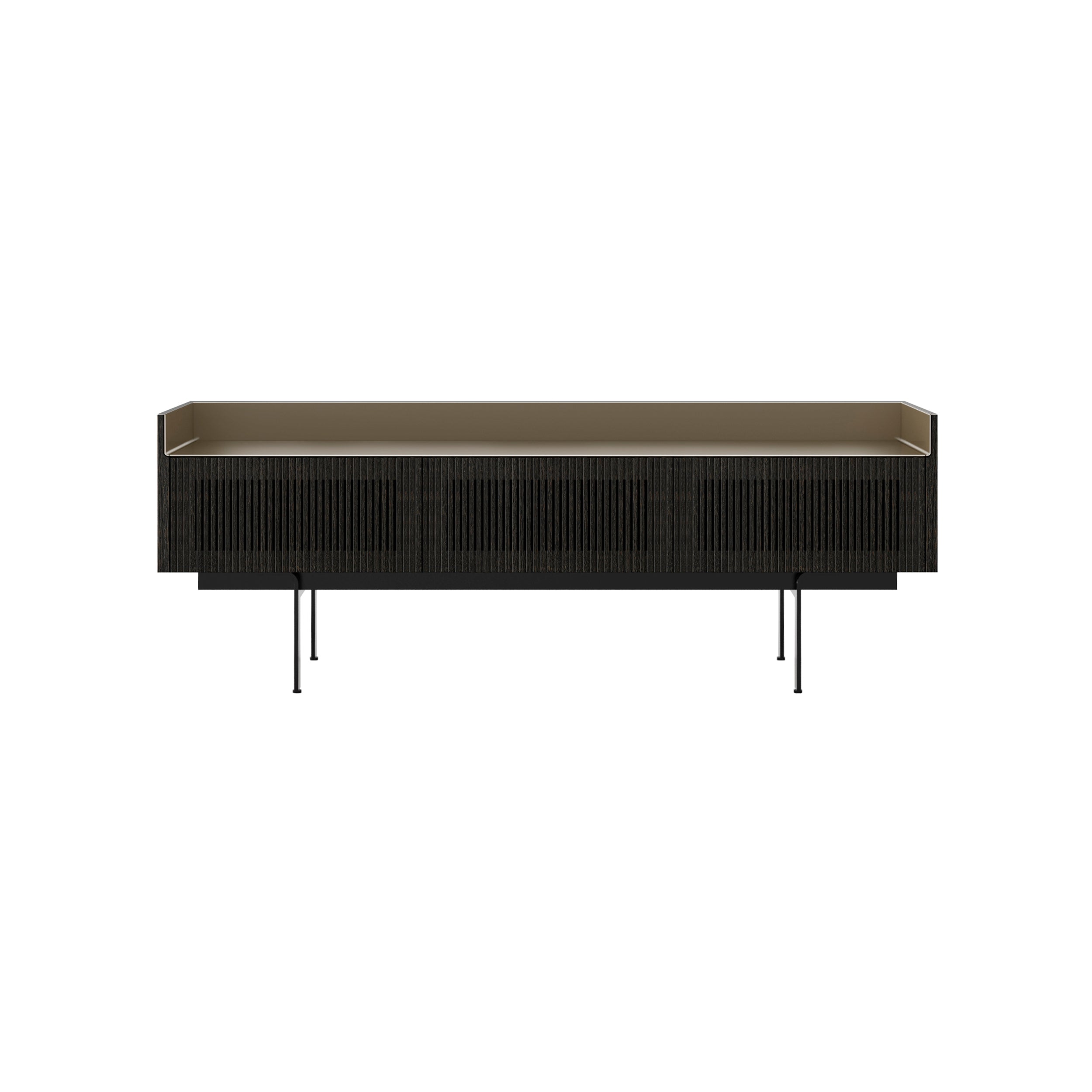 Stockholm Slim Sideboard: STH354 +Dark Grey Stained Oak + Anodized Aluminum Bronze + Black