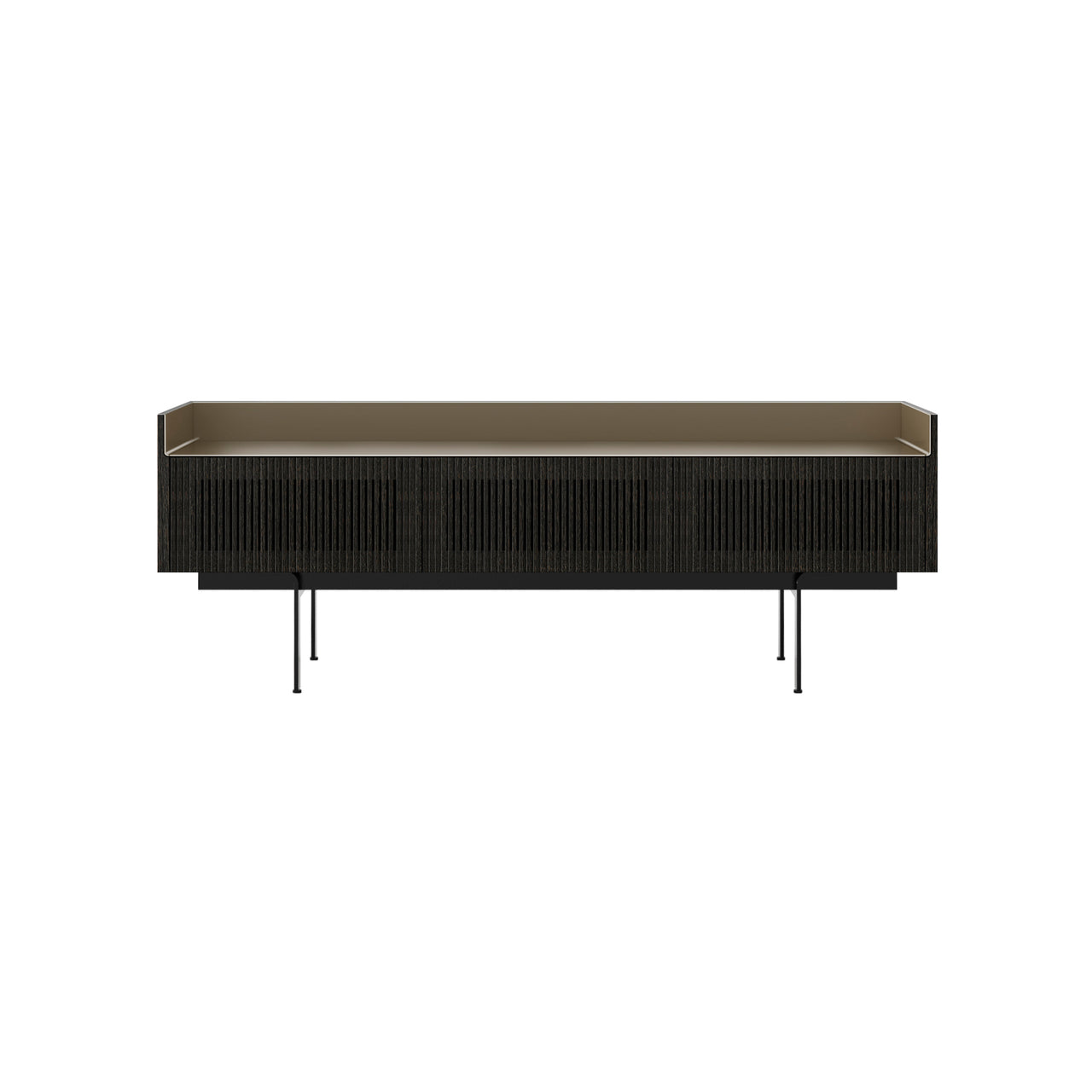 Stockholm STH354 Slim Sideboard: Composition 3 + Dark Grey Stained Oak + Anodized Aluminum Bronze + Black