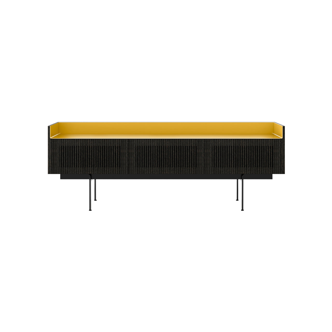 Stockholm STH354 Slim Sideboard: Composition 3 + Dark Grey Stained Oak + Anodized Aluminum Gold + Black