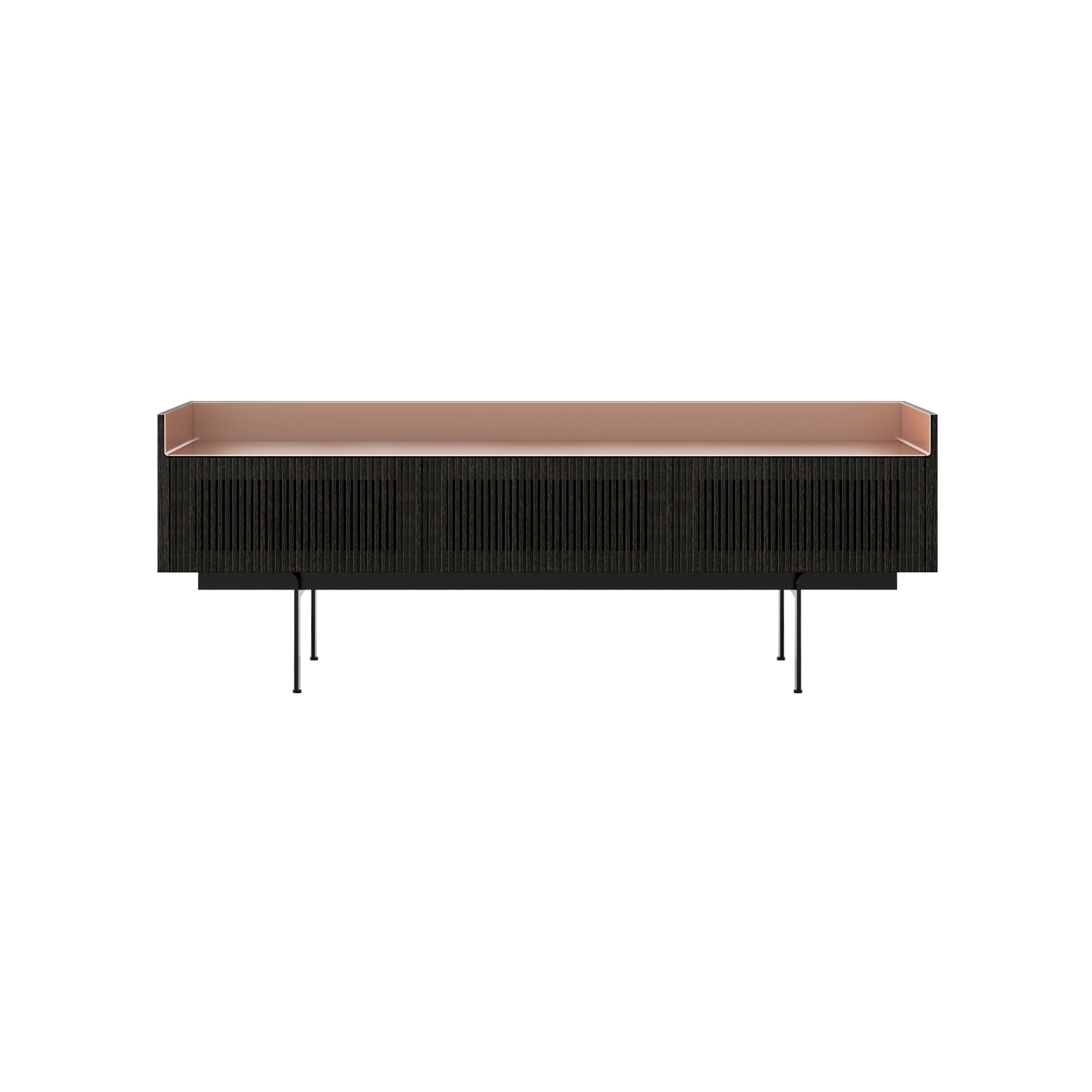 Stockholm Slim Sideboard: STH354 +Dark Grey Stained Oak + Anodized Aluminum Pale Rose + Black