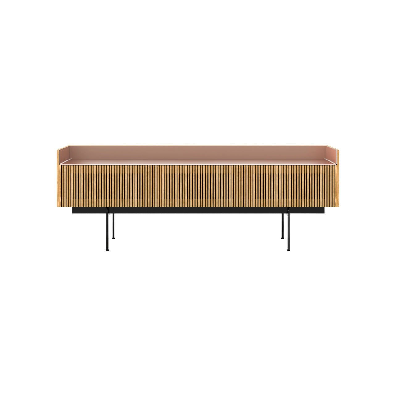 Stockholm Slim Sideboard: STH354 +Super-Matt Oak + Anodized Aluminum Pale Rose + Black