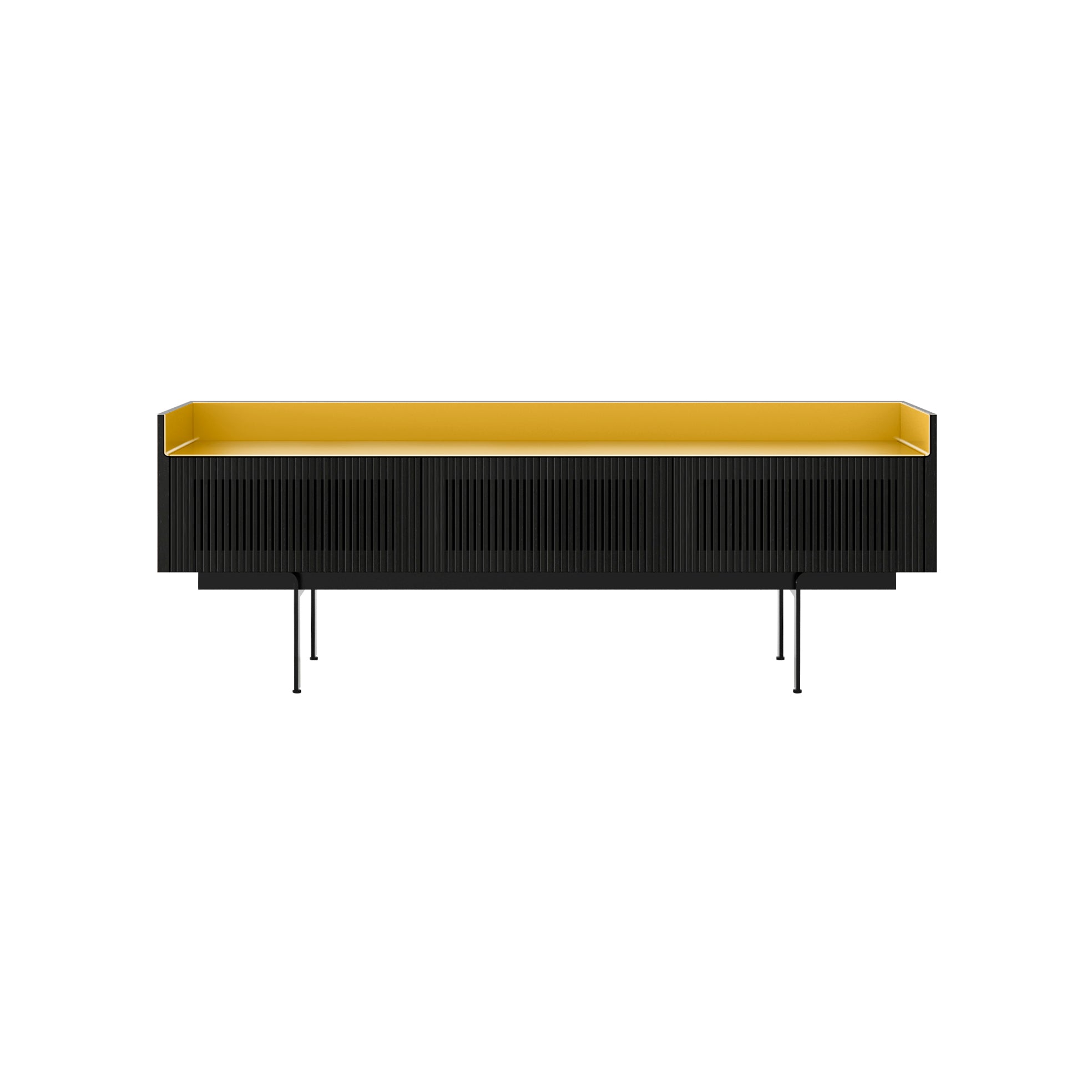 Stockholm STH354 Slim Sideboard: Composition 3 + Ebony Stained Oak + Anodized Aluminum Gold  + Black