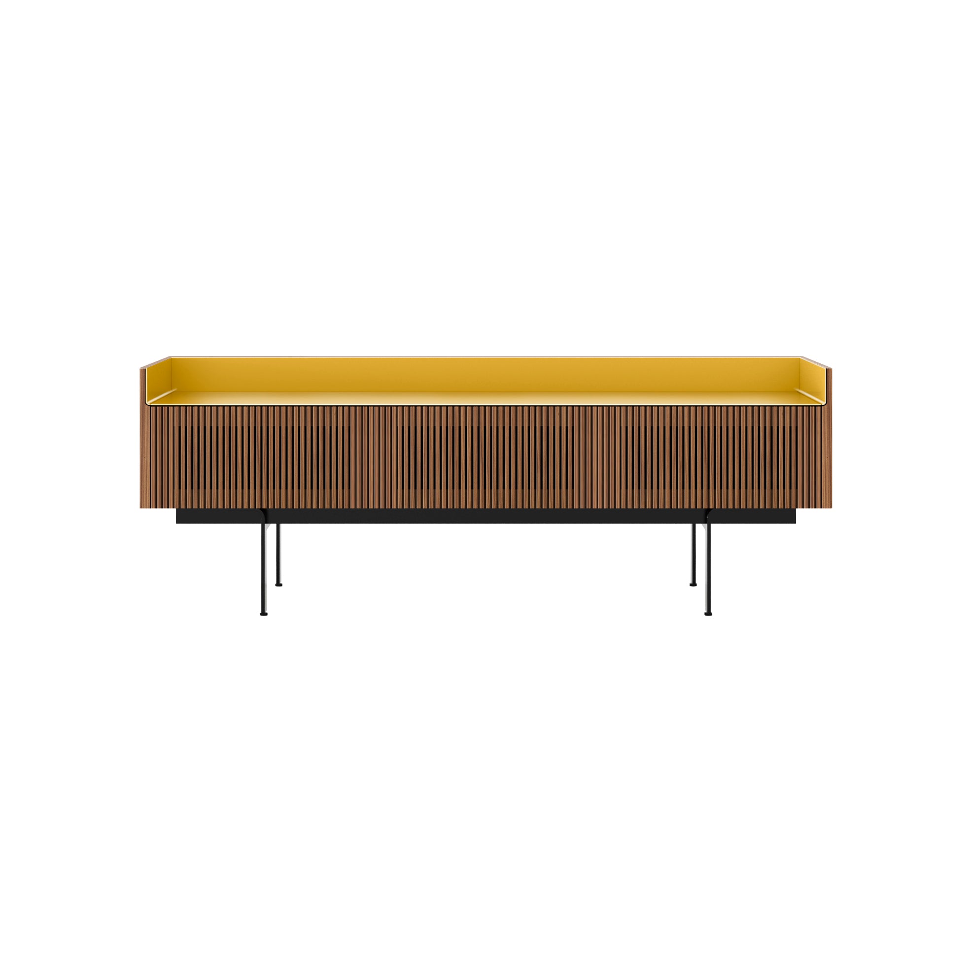 Stockholm STH354 Slim Sideboard: Composition 3 + Super-Matt Walnut + Anodized Aluminum Gold + Black