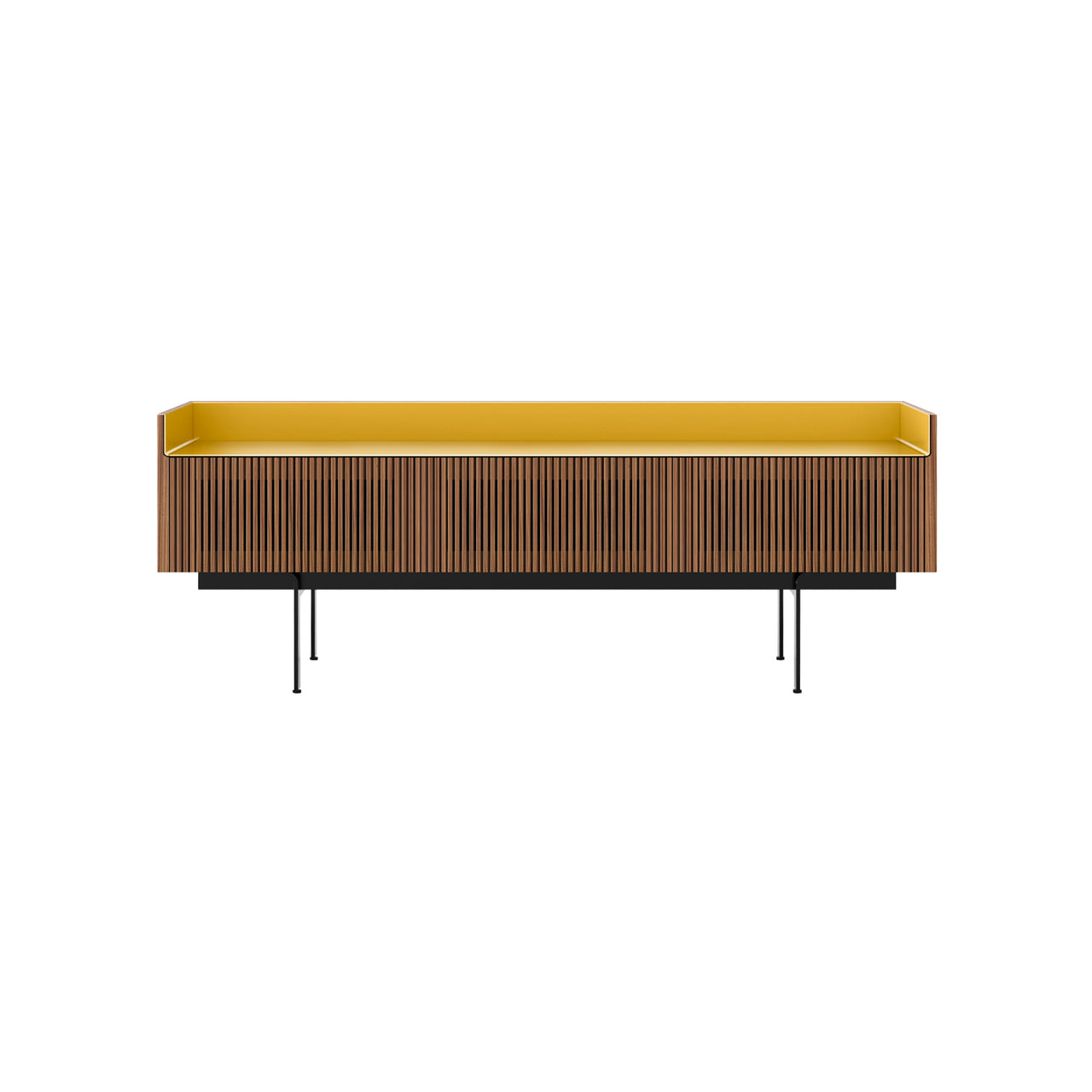 Stockholm STH354 Slim Sideboard: Composition 3 + Super-Matt Walnut + Anodized Aluminum Gold + Black