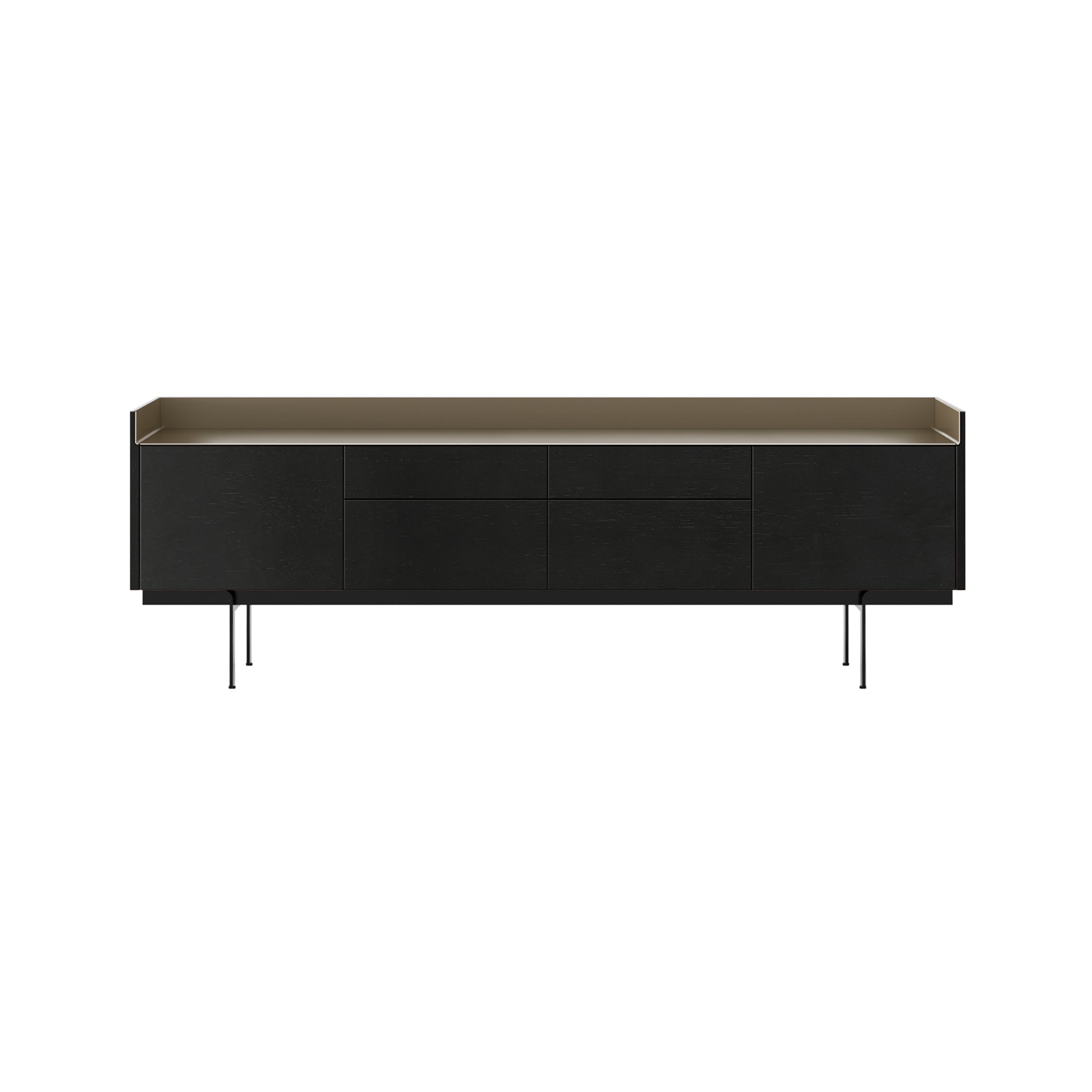 Stockholm STH402 Sideboard: Composition 3 + Ebony Stained Oak + Anodized Aluminum Bronze + Black