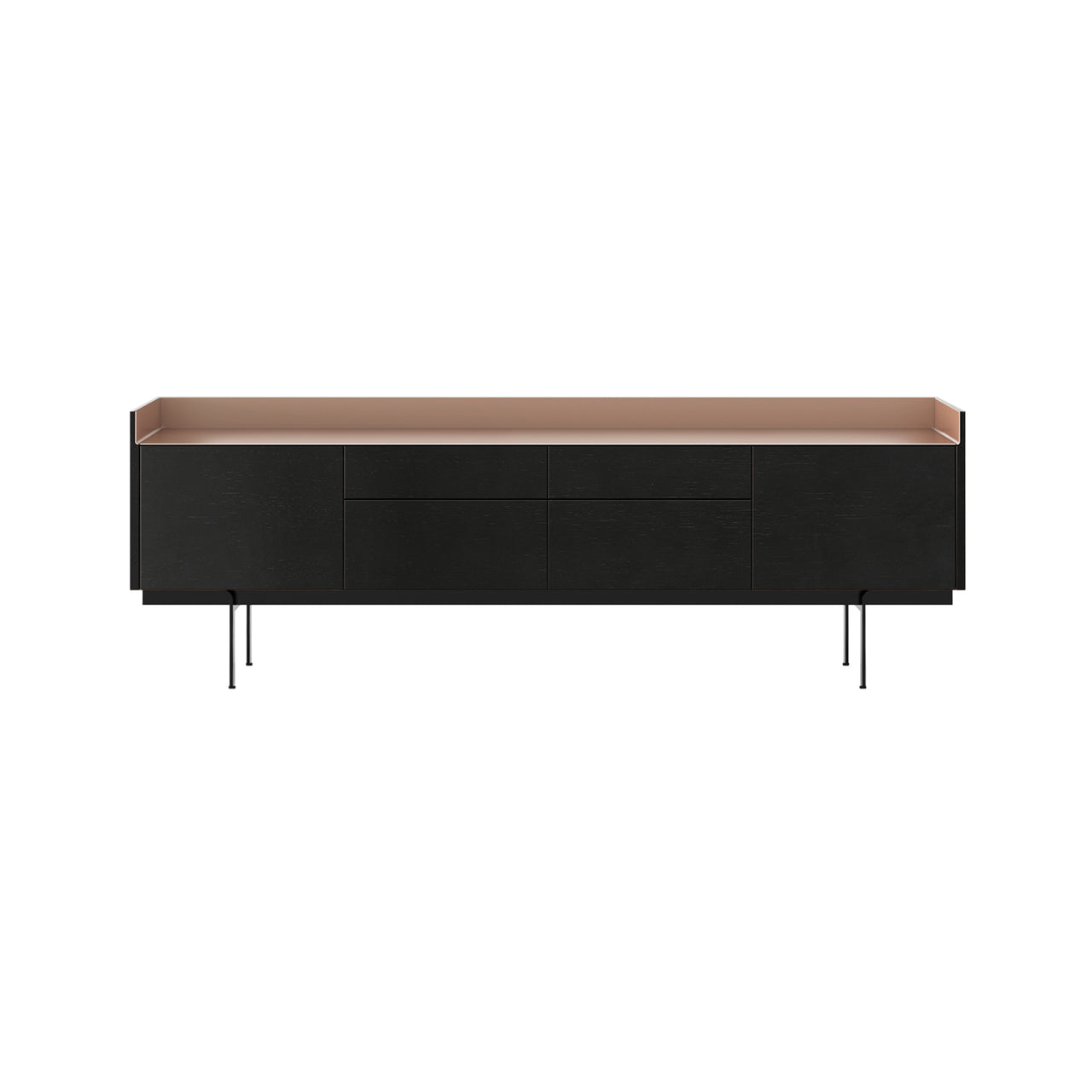 Stockholm STH402 Sideboard: Composition 3 + Ebony Stained Oak + Anodized Aluminum Pale Rose + Black