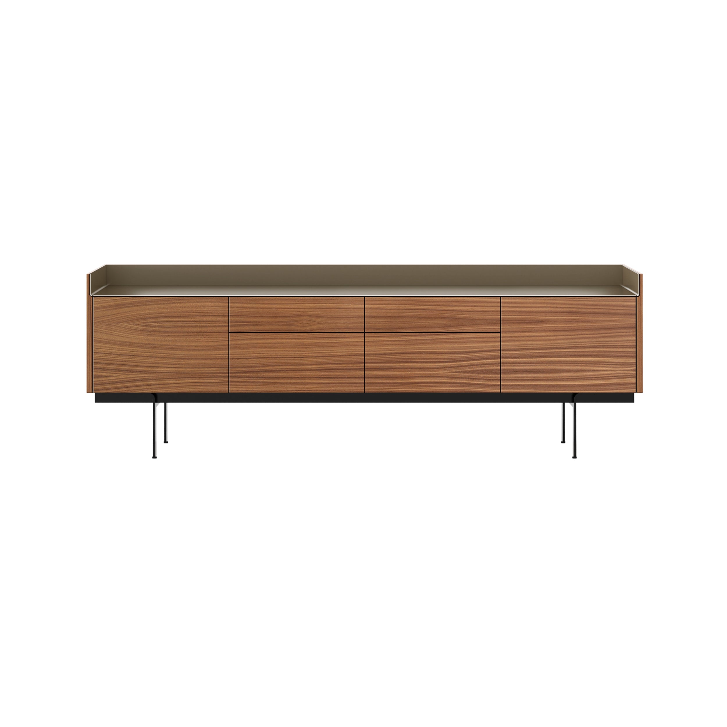 Stockholm STH402 Sideboard: Composition 3 + Walnut Stained Walnut + Anodized Aluminum Bronze + Black