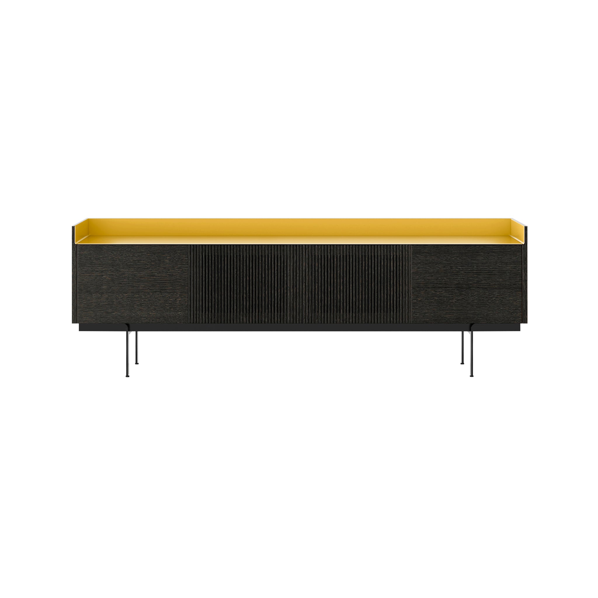 Stockholm STH403 Technic Sideboard: Composition 3 + Dark Grey Stained Oak + Anodized Aluminum Gold + Black