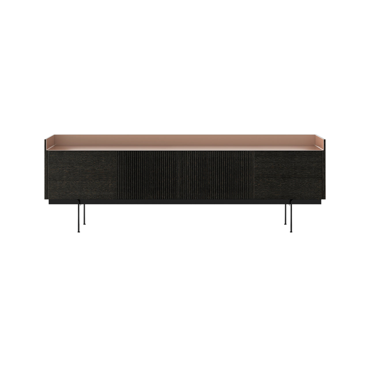 Stockholm STH403 Technic Sideboard: Composition 3 + Dark Grey Stained Oak + Anodized Aluminum Pale Rose + Black