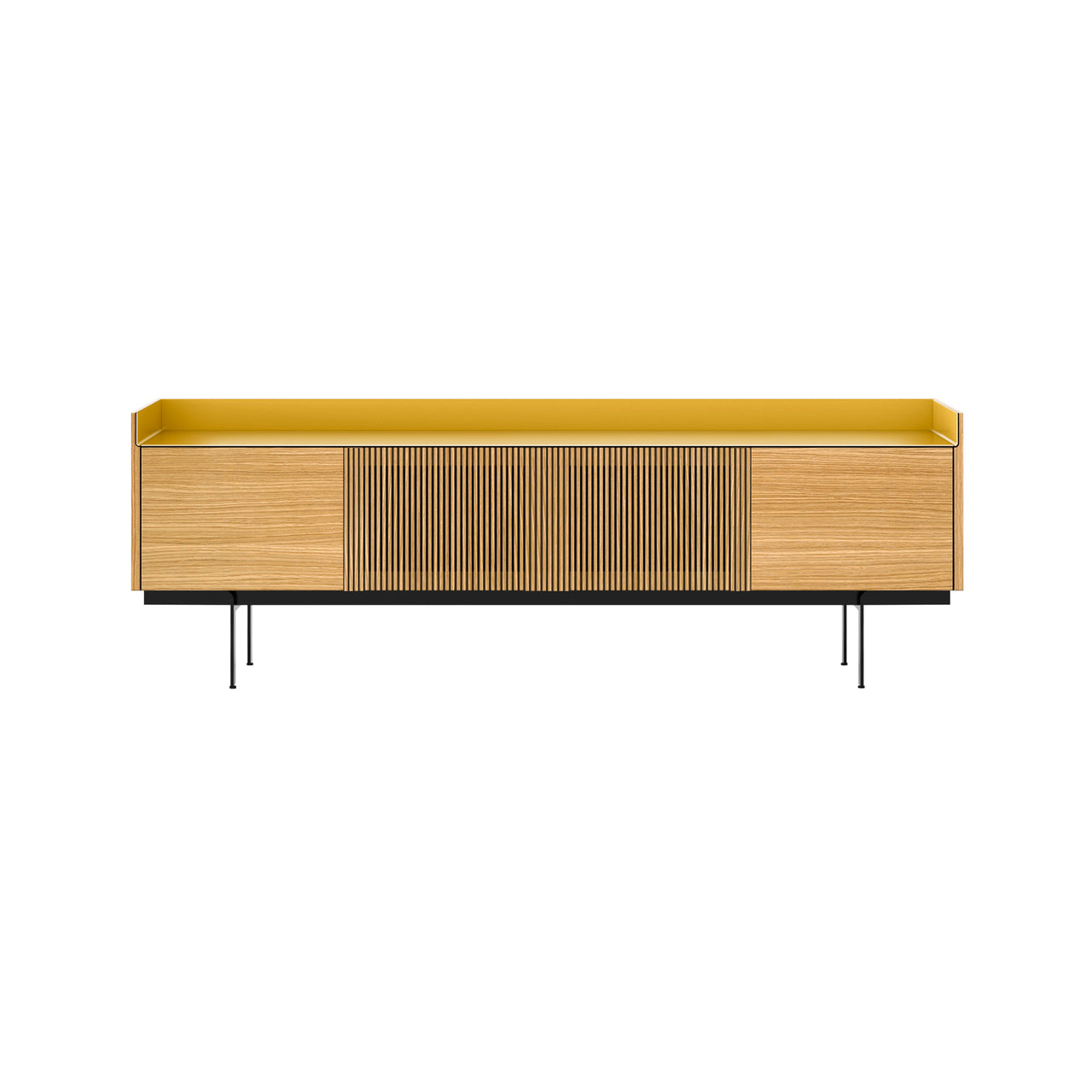 Stockholm STH403 Technic Sideboard: Composition 3 + Super-Matt Oak + Anodized Aluminum Gold + Black