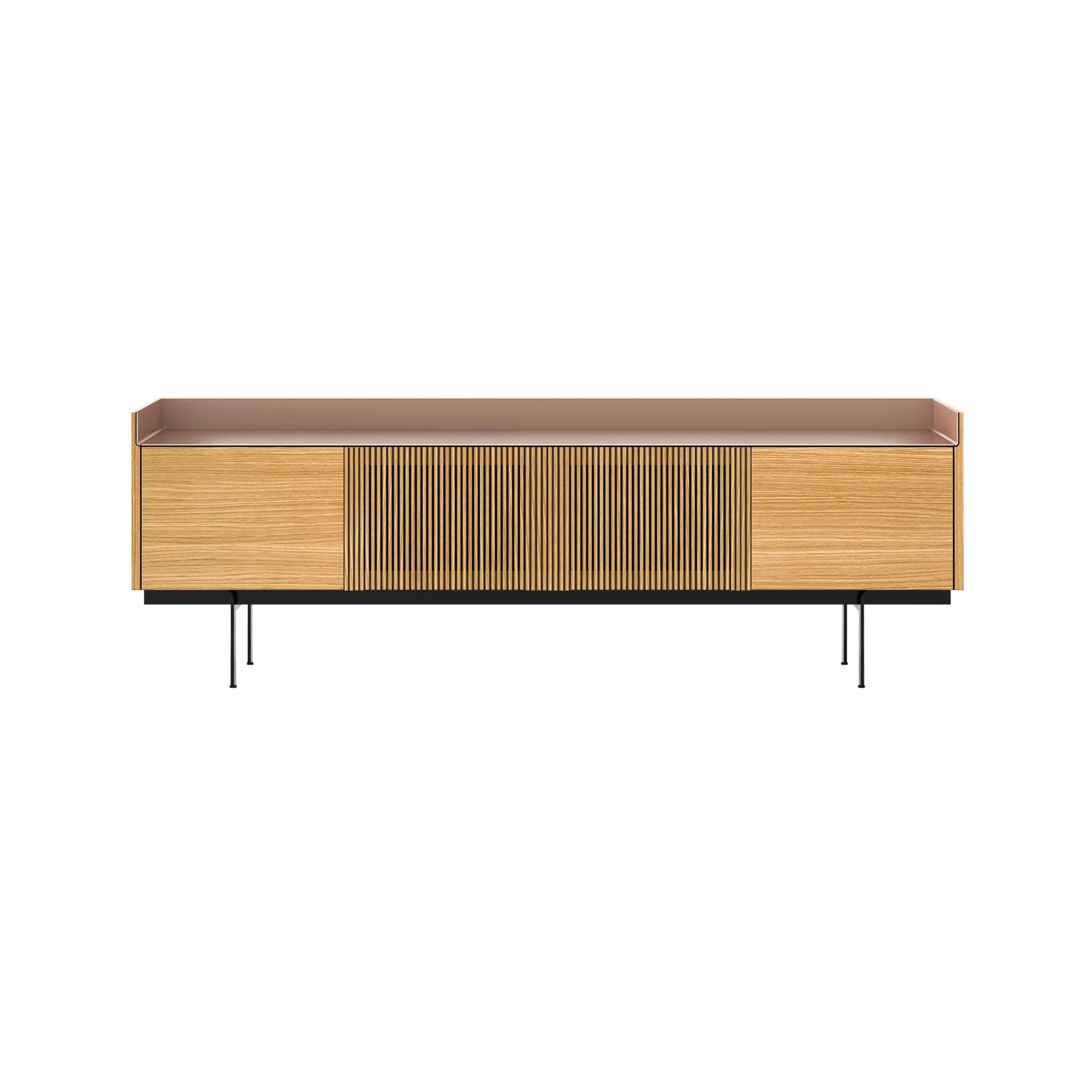 Stockholm STH403 Technic Sideboard: Composition 3 + Super-Matt Oak + Anodized Aluminum Pale Rose + Black