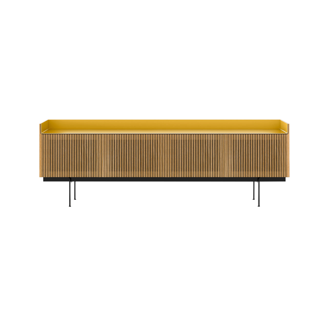 Stockholm STH404 Technic Sideboard: Composition 3 + Super-Matt Oak + Anodized Aluminum Gold + Black