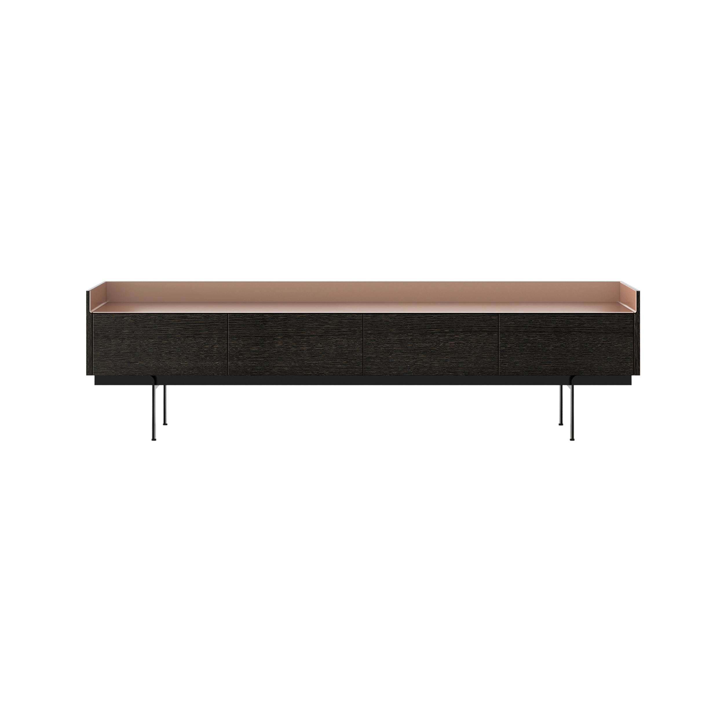 Stockholm STH451 Slim Sideboard: Composition 3 + Dark Grey Stained Oak + Anodized Aluminum Pale Rose + Black