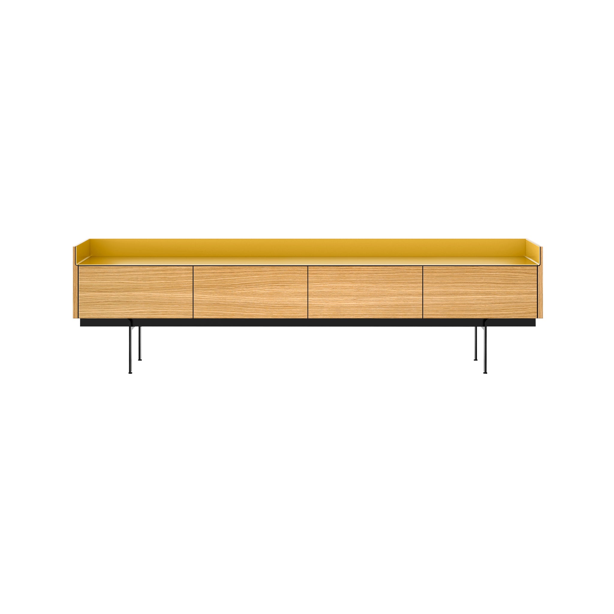 Stockholm STH451 Slim Sideboard: Composition 3 + Super-Matt Oak + Anodized Aluminum Gold + Black