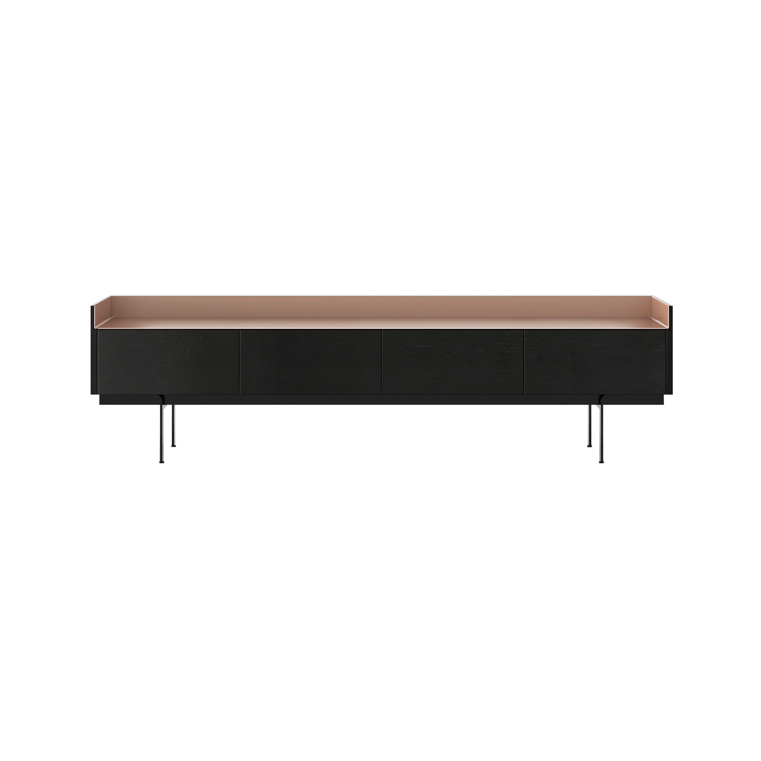 Stockholm STH451 Slim Sideboard: Composition 3 + Ebony Stained Oak + Anodized Aluminum Pale Rose + Black