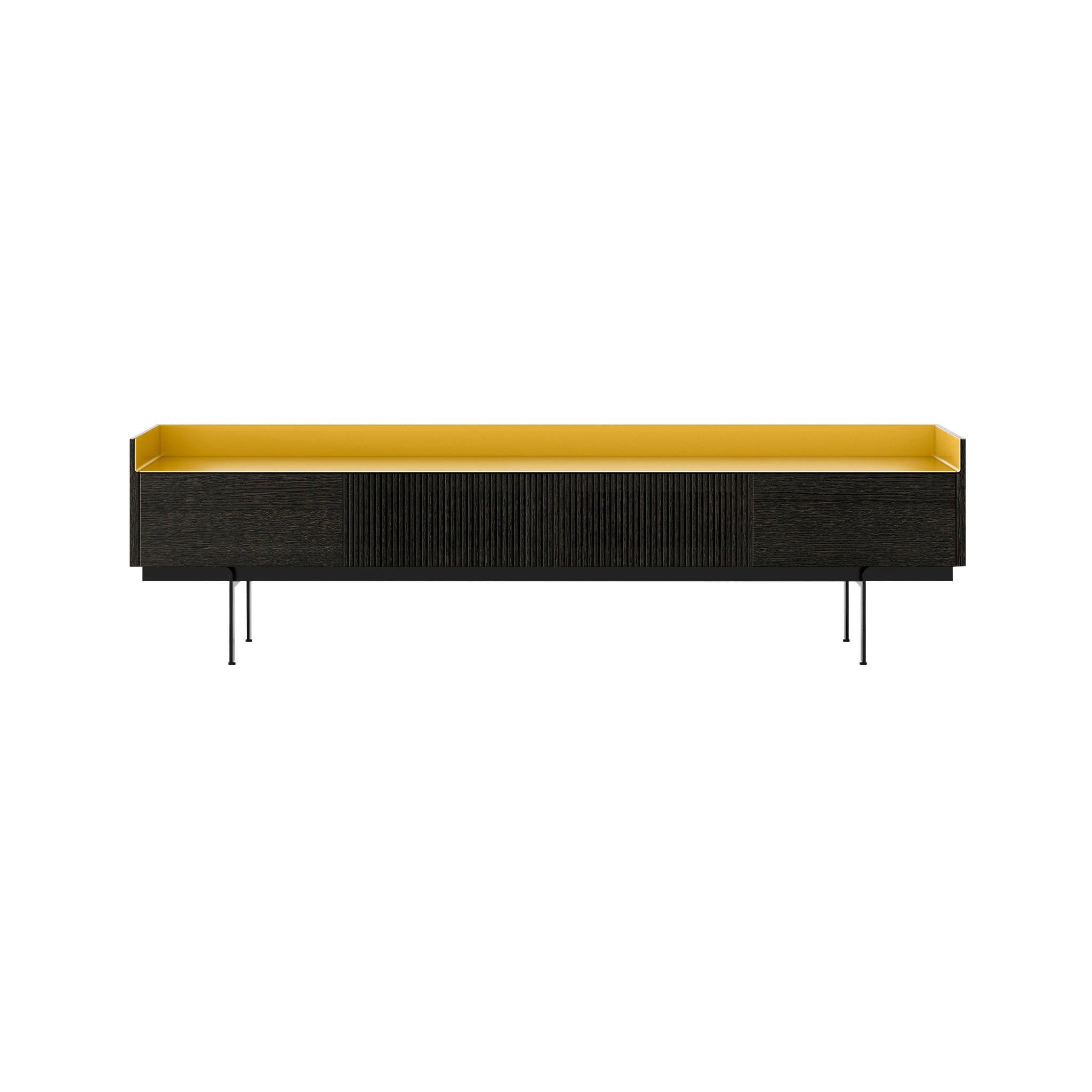 Stockholm STH453 Slim Sideboard: Composition 3 + Dark Grey Stained Oak + Anodized Aluminum Gold + Black