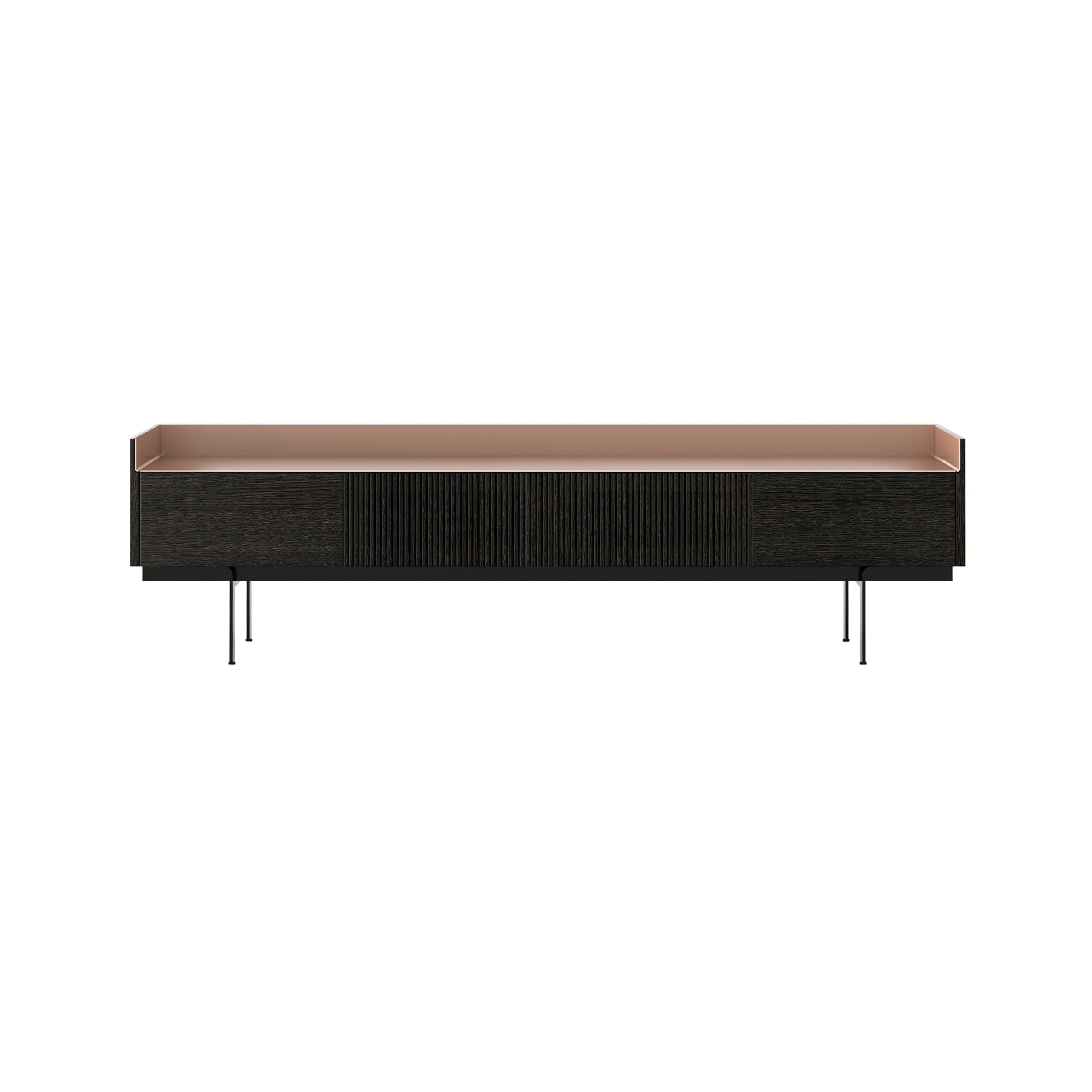 Stockholm STH453 Slim Sideboard: Composition 3 + Dark Grey Stained Oak + Anodized Aluminum Pale Rose + Black