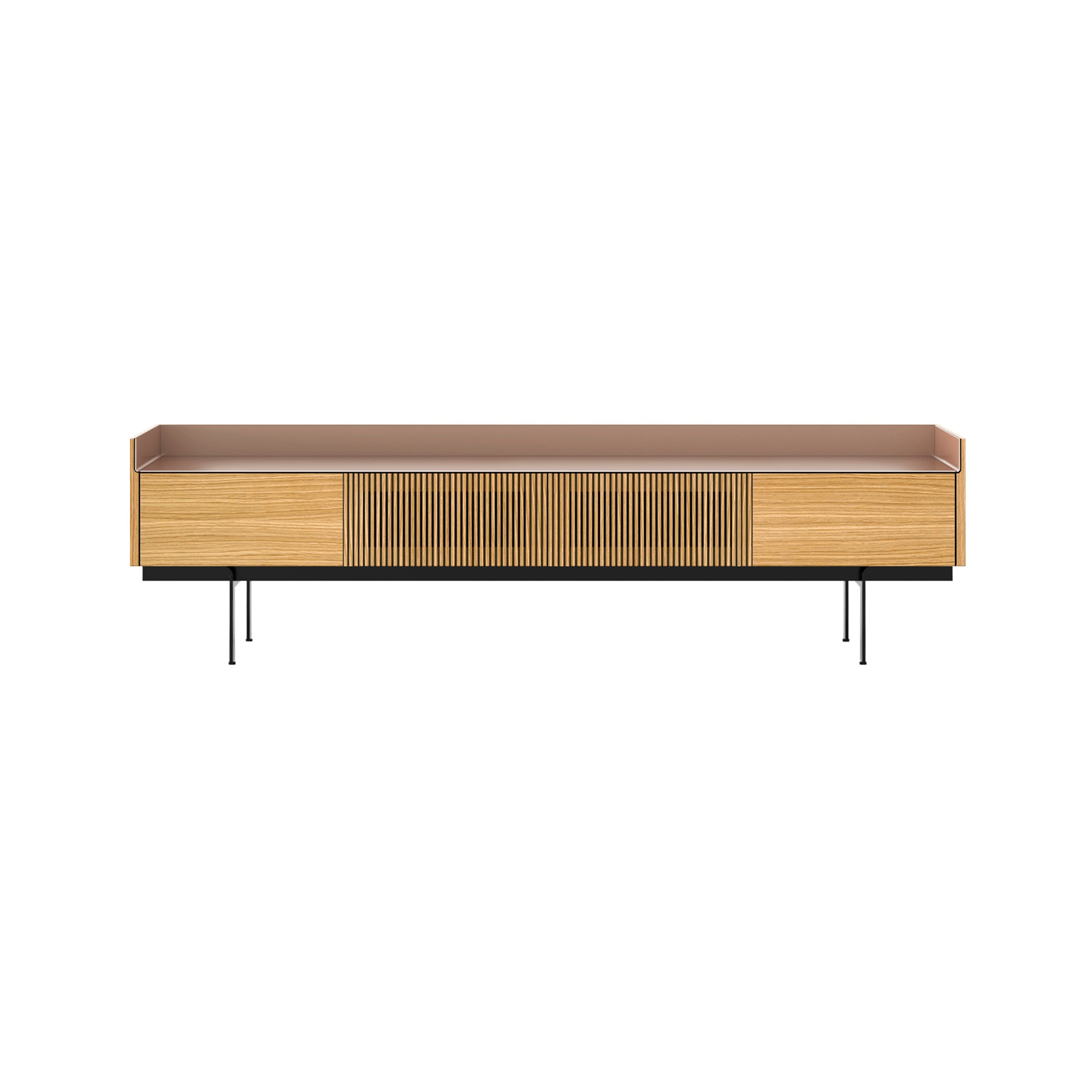 Stockholm STH453 Slim Sideboard: Composition 3 + Super-Matt Oak + Anodized Aluminum Pale Rose + Black