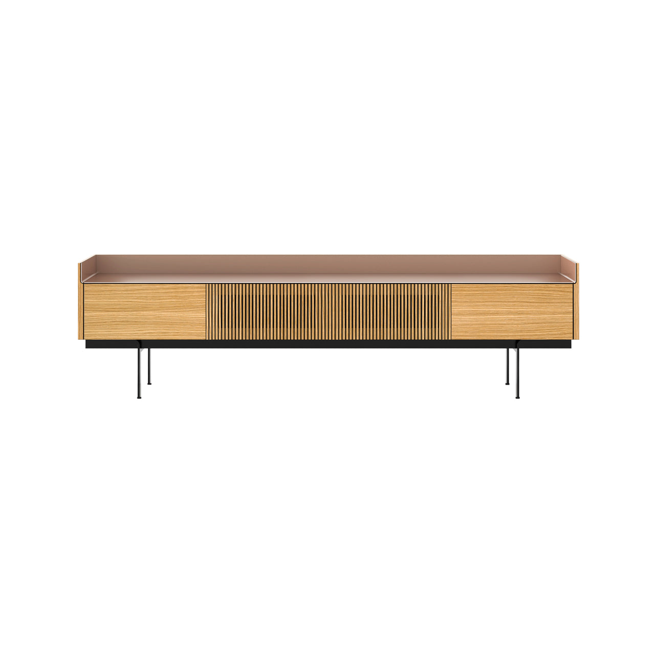 Stockholm STH453 Slim Sideboard: Composition 3 + Super-Matt Oak + Anodized Aluminum Pale Rose + Black