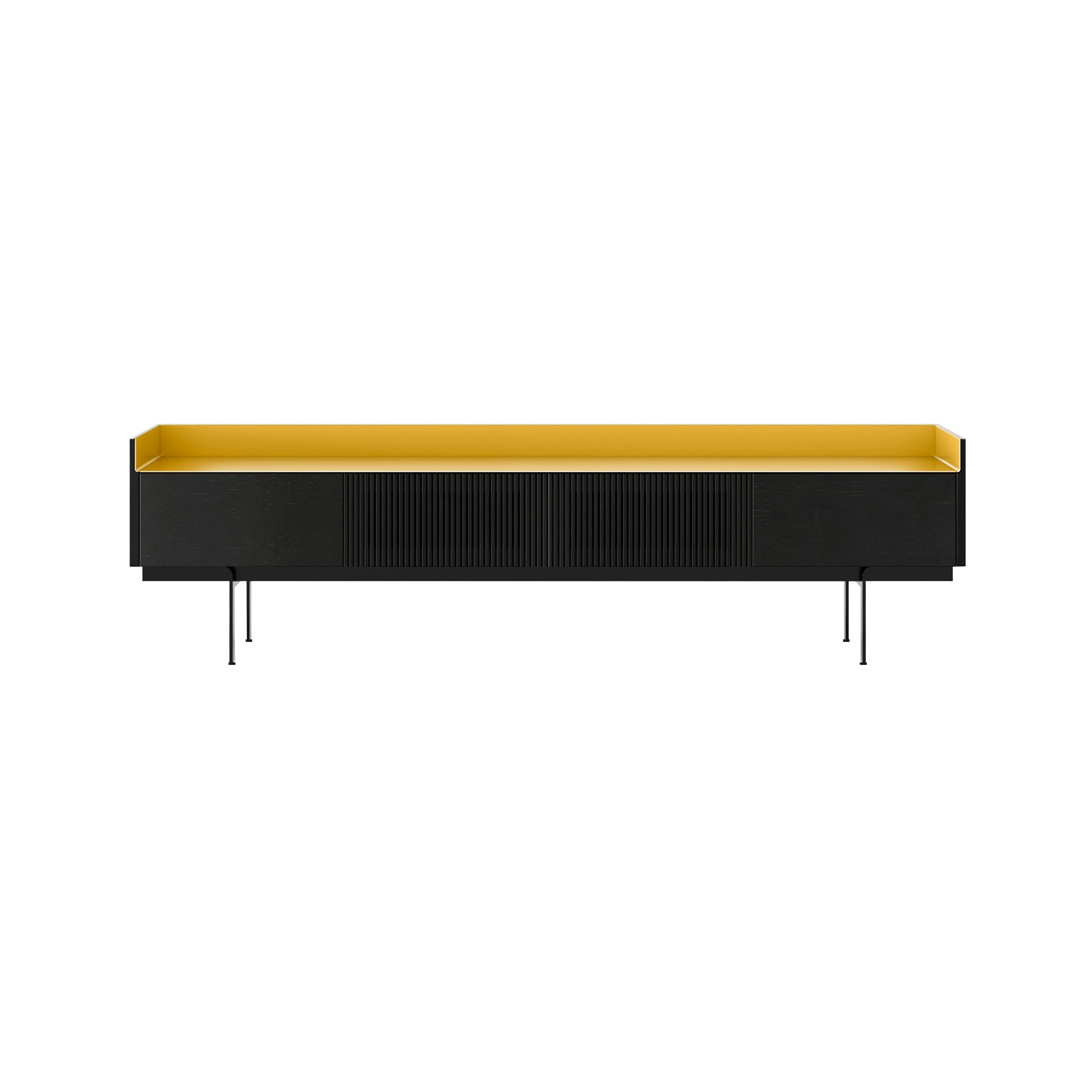 Stockholm STH453 Slim Sideboard: Composition 3 + Ebony Stained Oak + Anodized Aluminum Gold + Black