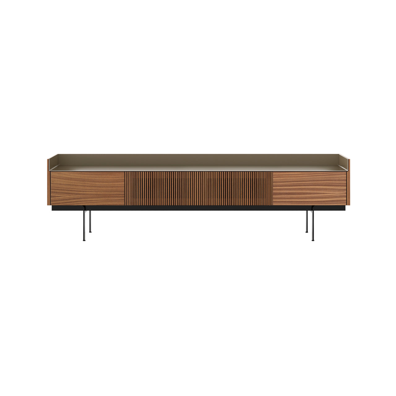 Stockholm STH453 Slim Sideboard: Composition 3 + Walnut Stained Walnut + Anodized Aluminum Bronze + Black