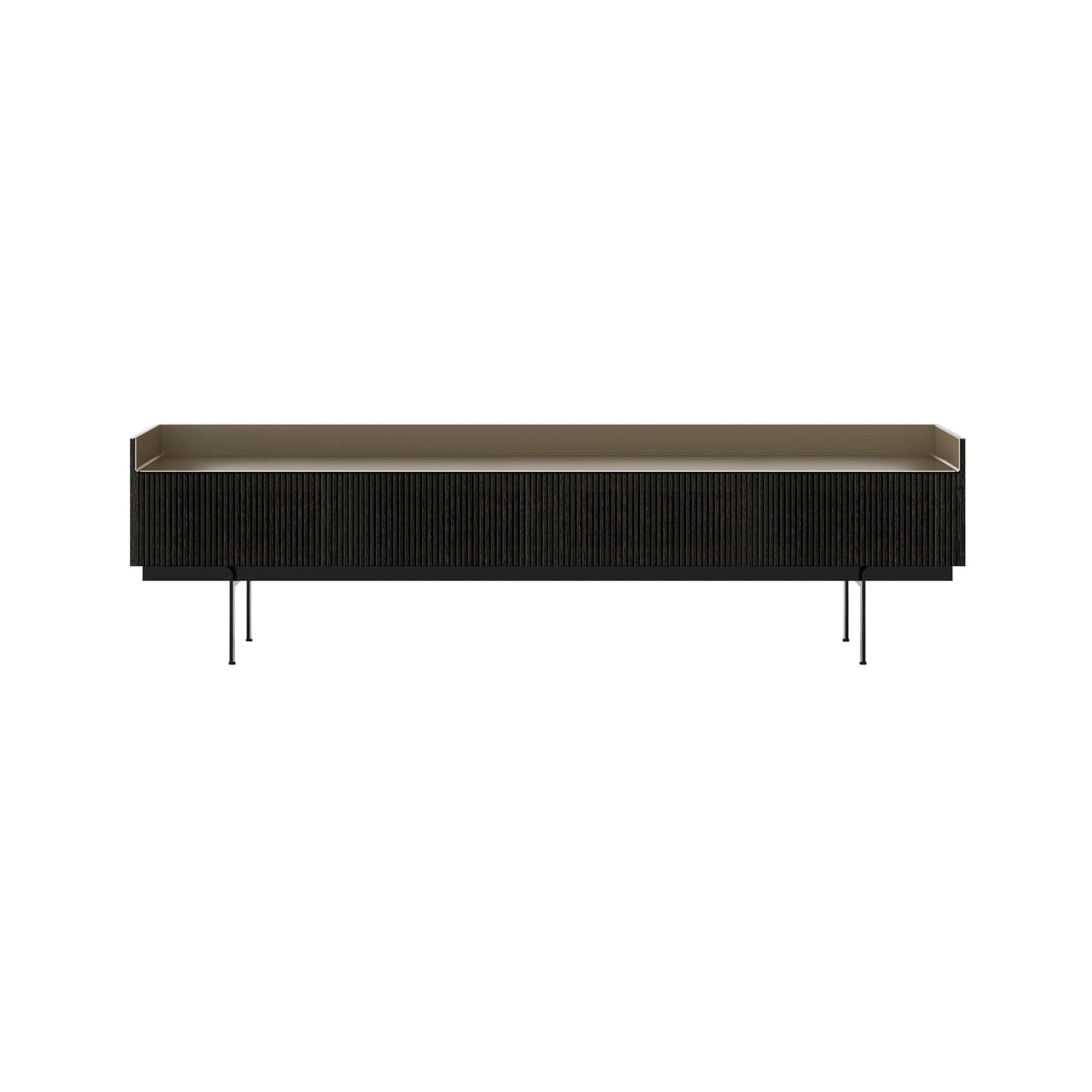 Stockholm STH454 Slim Sideboard: Composition 3 + Dark Grey Stained Oak + Anodized Aluminum Bronze + Black