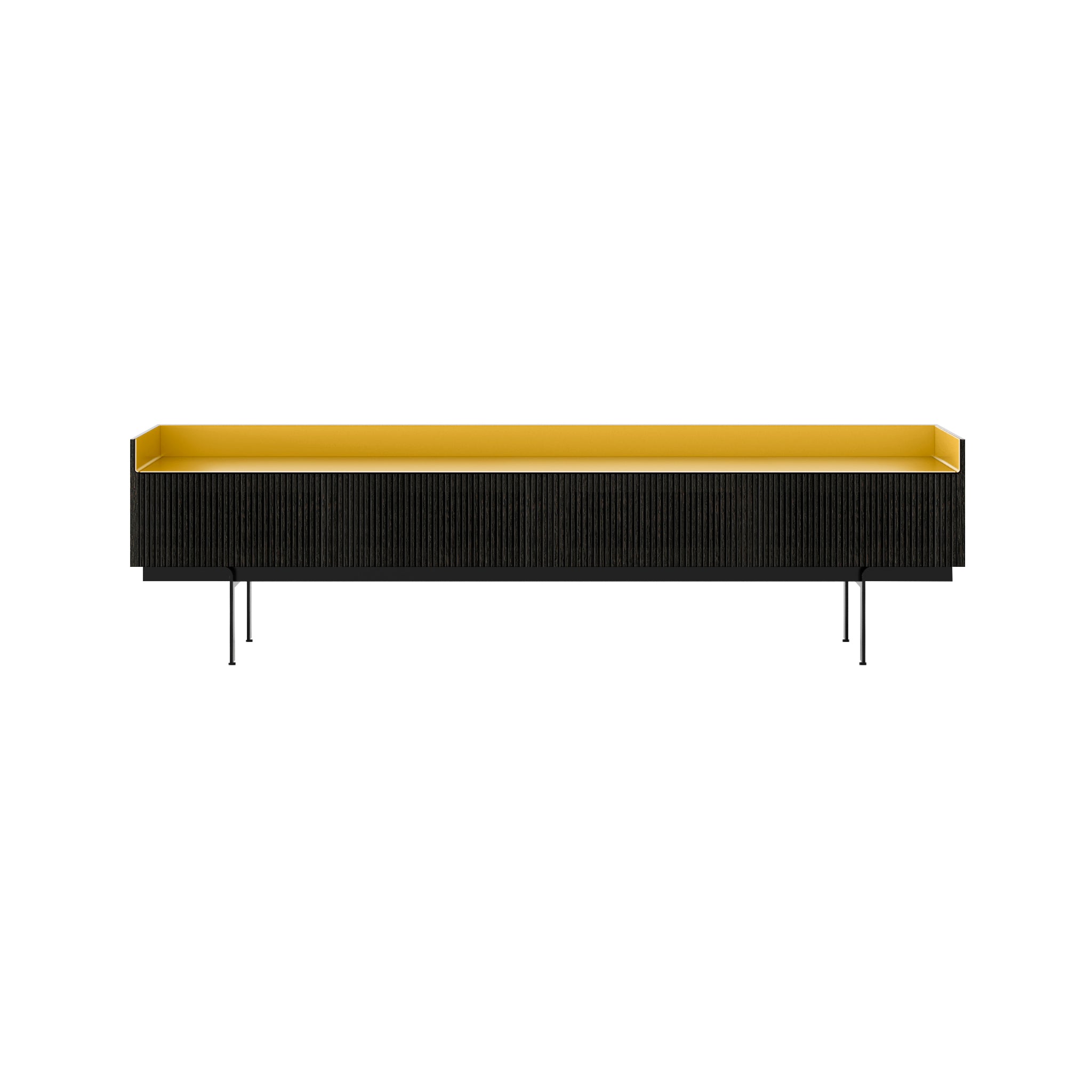 Stockholm STH454 Slim Sideboard: Composition 3 + Dark Grey Stained Oak + Anodized Aluminum Gold + Black