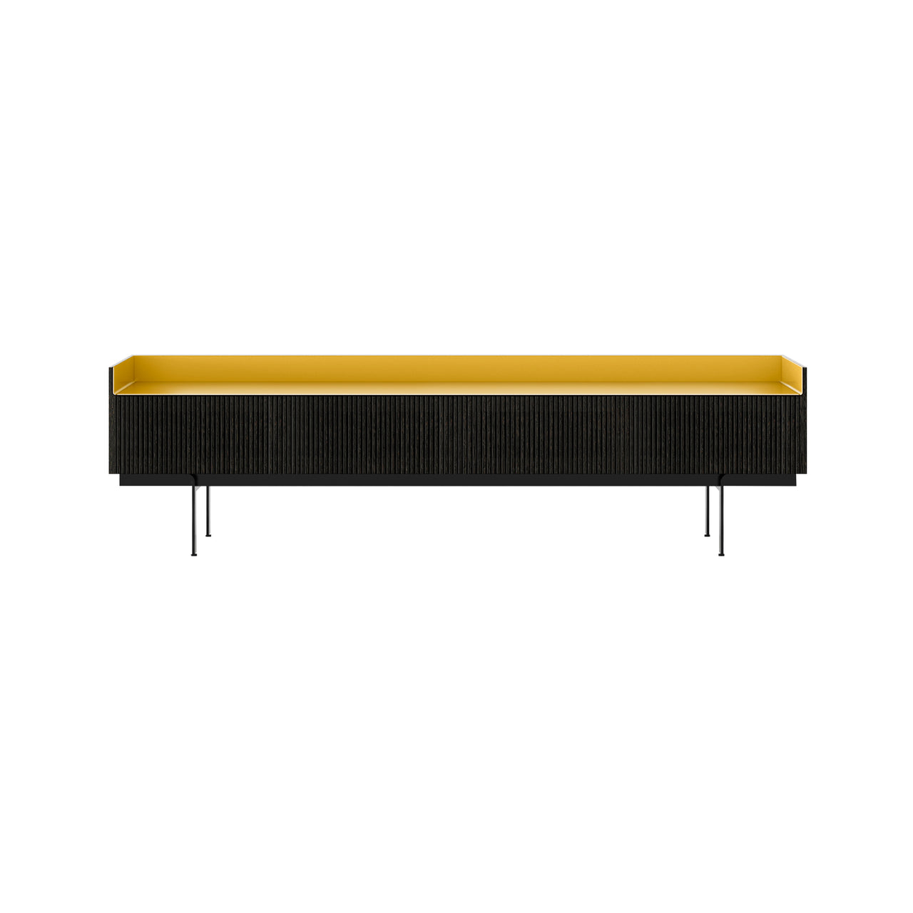 Stockholm STH454 Slim Sideboard: Composition 3 + Dark Grey Stained Oak + Anodized Aluminum Gold + Black