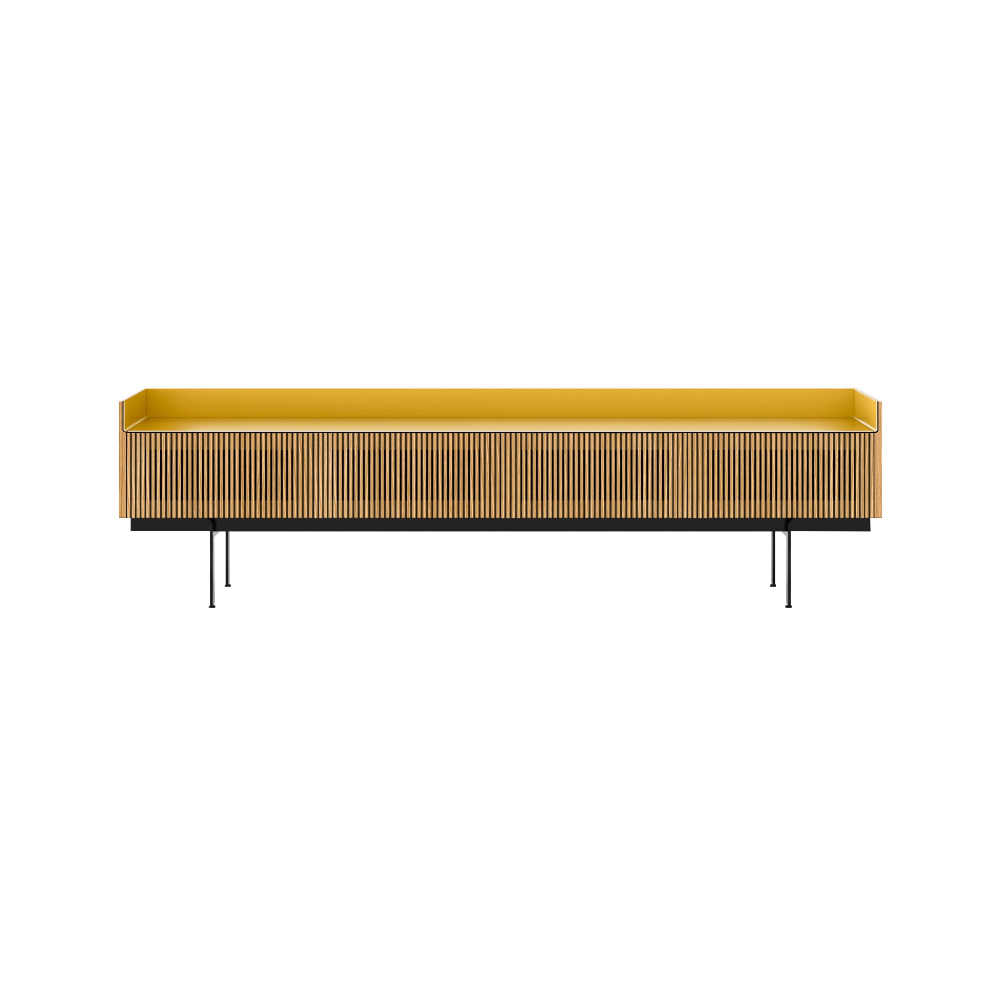 Stockholm STH454 Slim Sideboard: Composition 3 + Super-Matt Oak + Anodized Aluminum Gold + Black