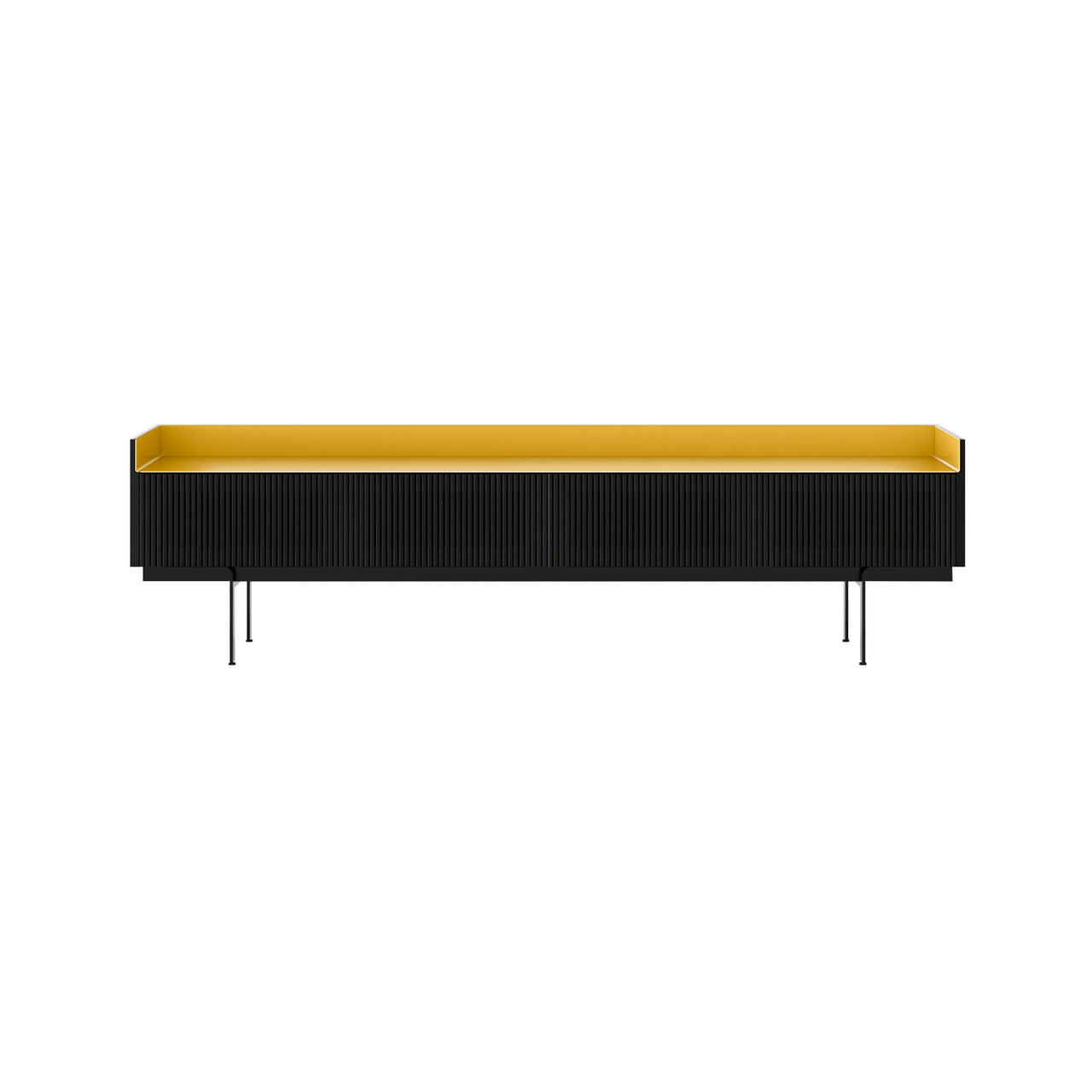 Stockholm STH454 Slim Sideboard: Composition 3 + Ebony Stained Oak + Anodized Aluminum Gold + Black