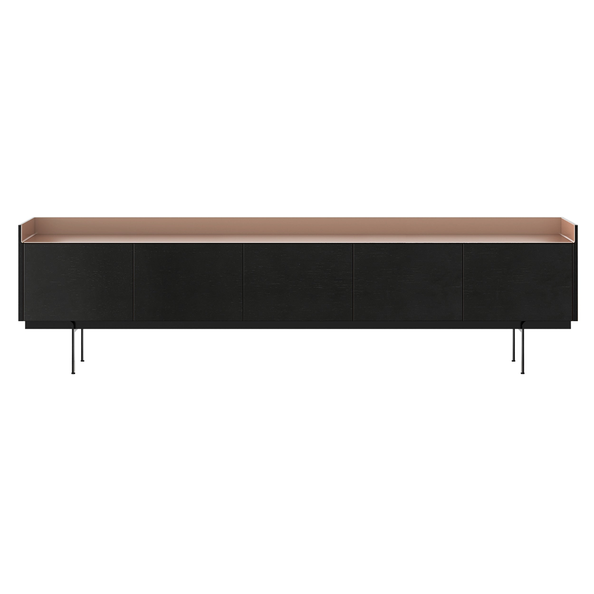 Stockholm STH503 Sideboard: Composition 3 + Ebony Stained Oak + Anodized Aluminum Pale Rose + Black