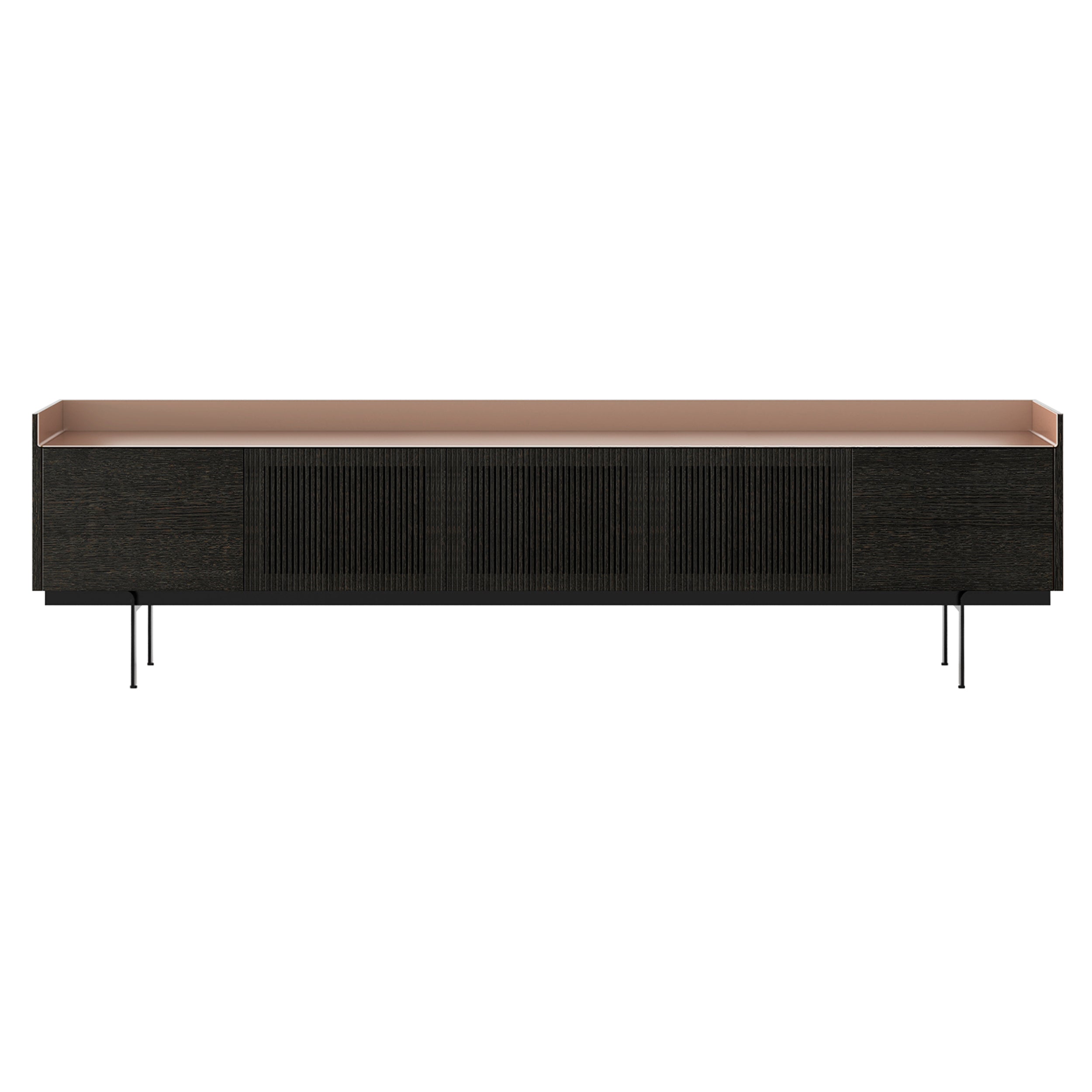 Stockholm STH504 Technic Sideboard: Composition 3 + Dark Grey Stained Oak + Anodized Aluminum Pale Rose + Black