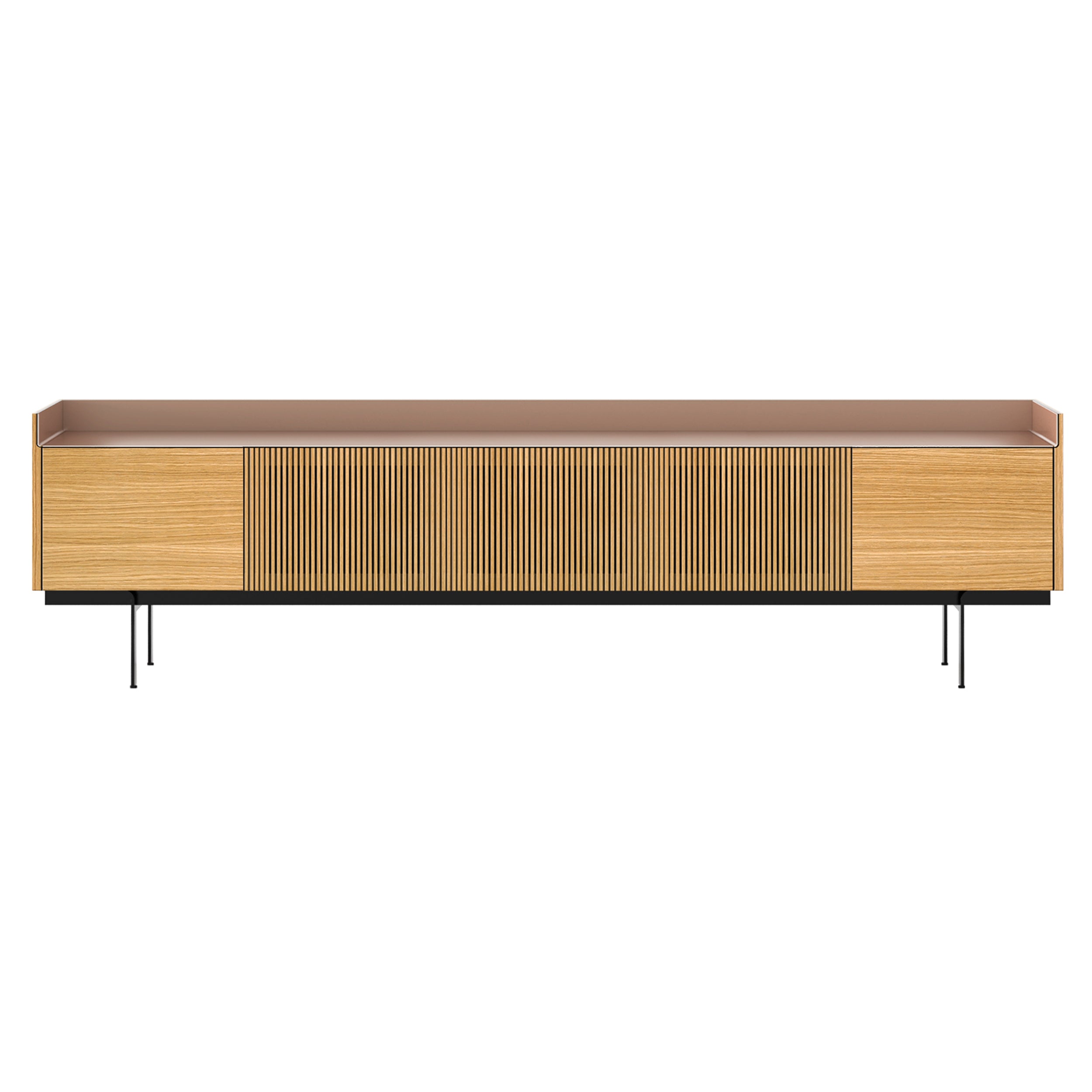 Stockholm STH504 Technic Sideboard: Composition 3 + Super-Matt Oak + Anodized Aluminum Pale Rose + Black