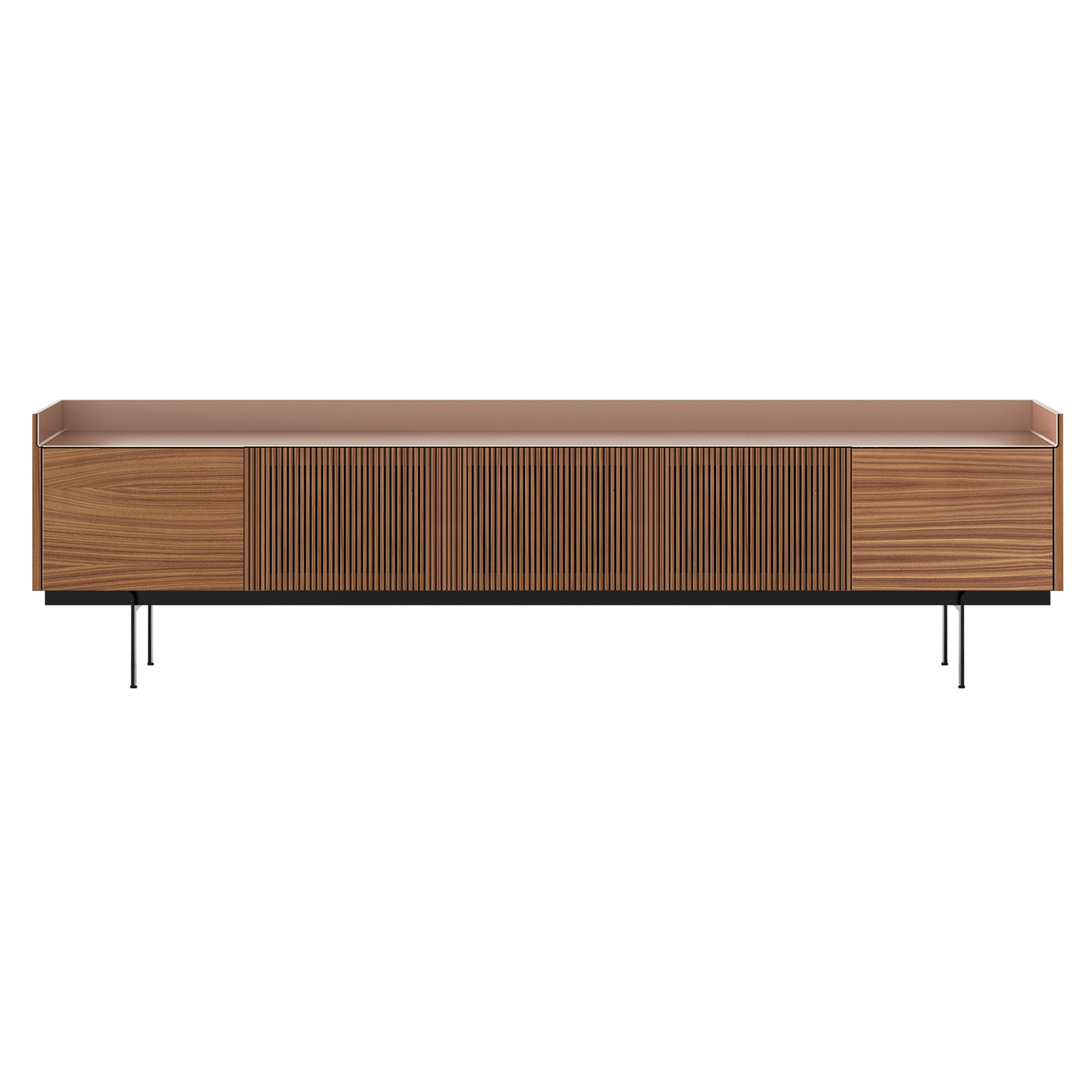 Stockholm STH504 Technic Sideboard: Composition 3 + Walnut Stained Walnut + Anodized Aluminum Pale Rose + Black