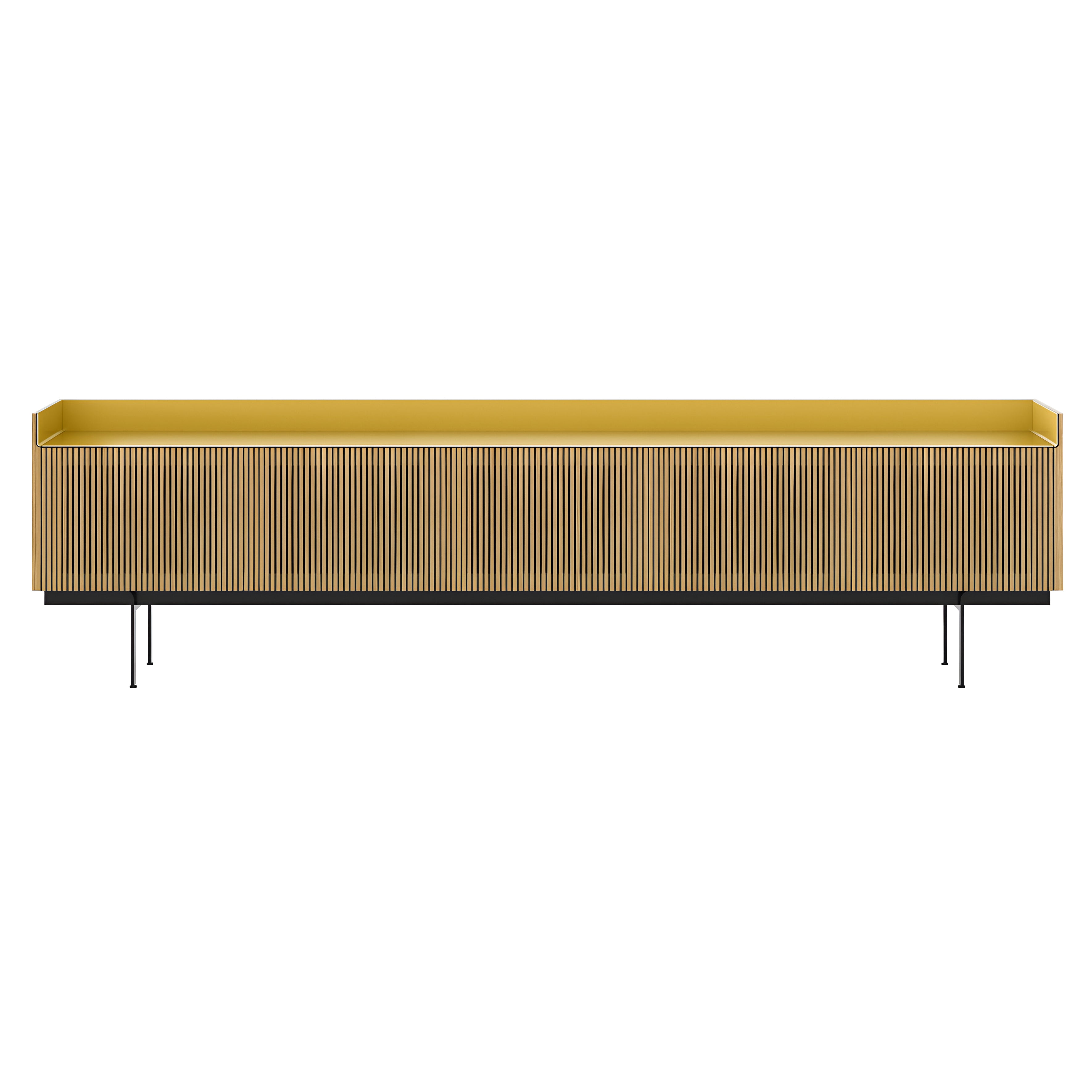 Stockholm STH507 Technic Sideboard: Composition 3 + Super-Matt Oak + Anodized Aluminum Gold + Black
