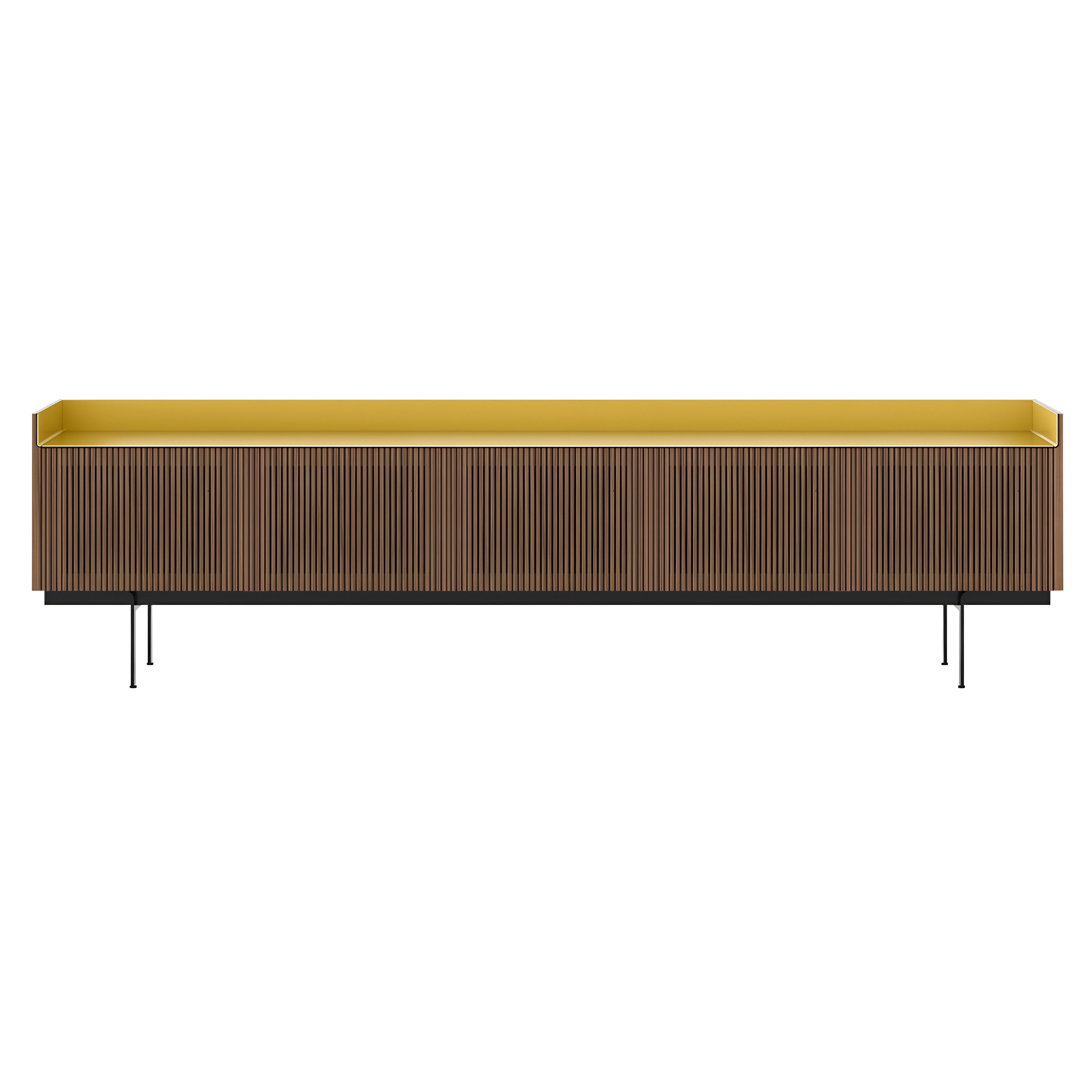 Stockholm STH507 Technic Sideboard: Composition 3 + Super-Matt Walnut + Anodized Aluminum Gold + Black