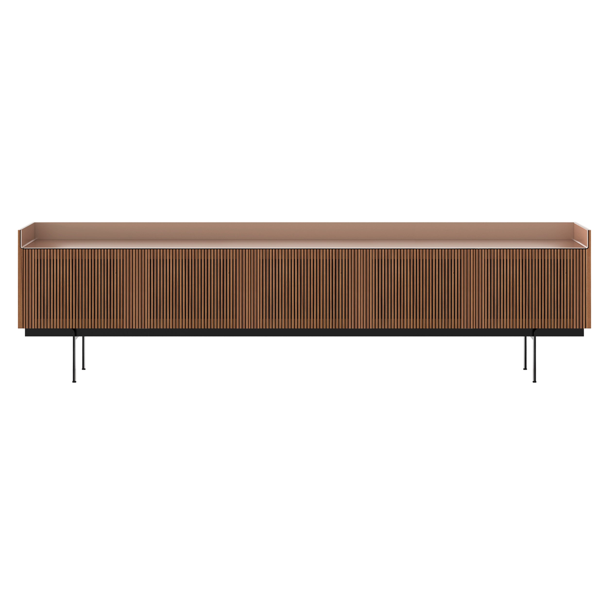 Stockholm STH507 Technic Sideboard: Composition 3 + Walnut Stained Walnut + Anodized Aluminum Pale Rose + Black