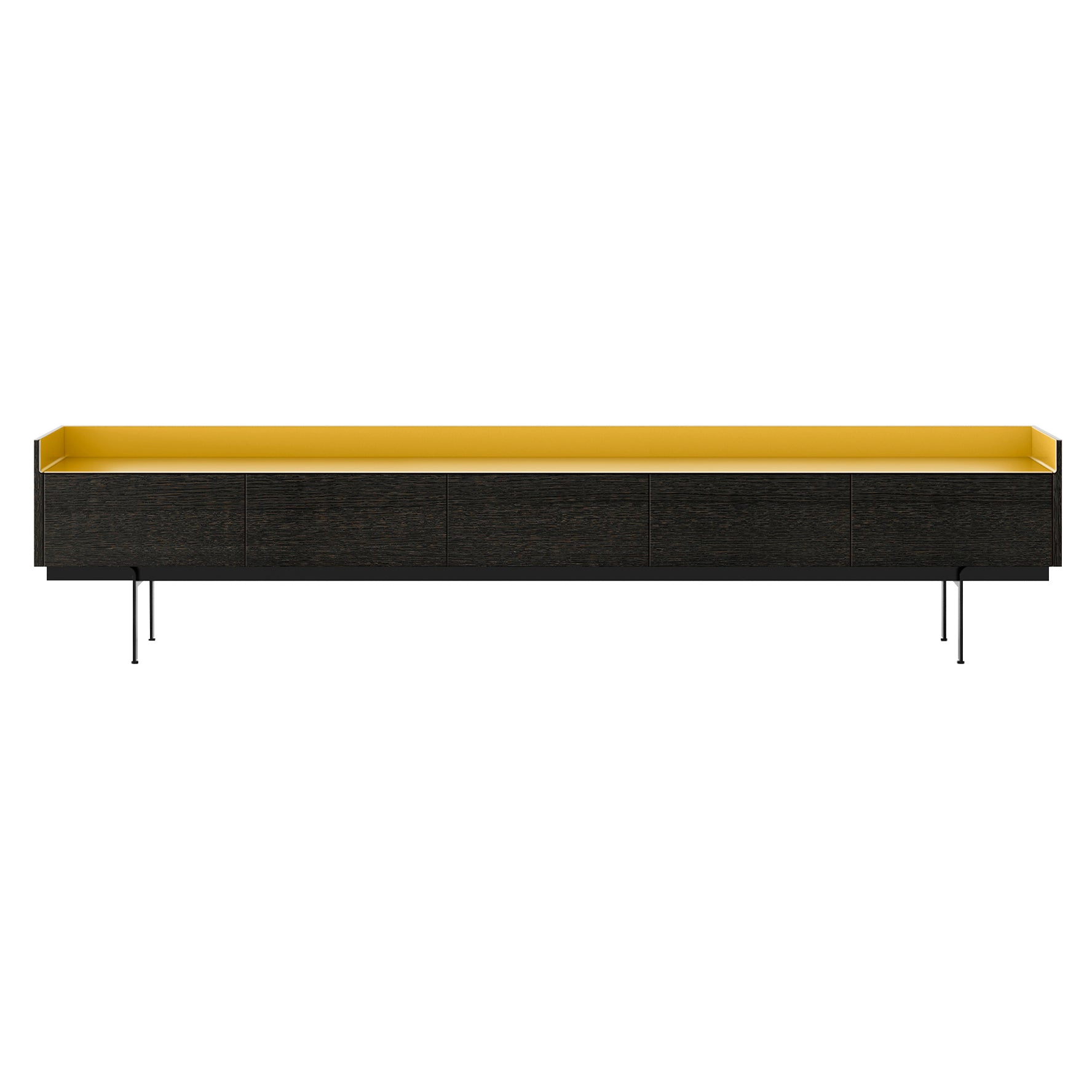 Stockholm STH553 Slim Sideboard: Composition 3 + Dark Grey Stained Oak + Anodized Aluminum Gold + Black