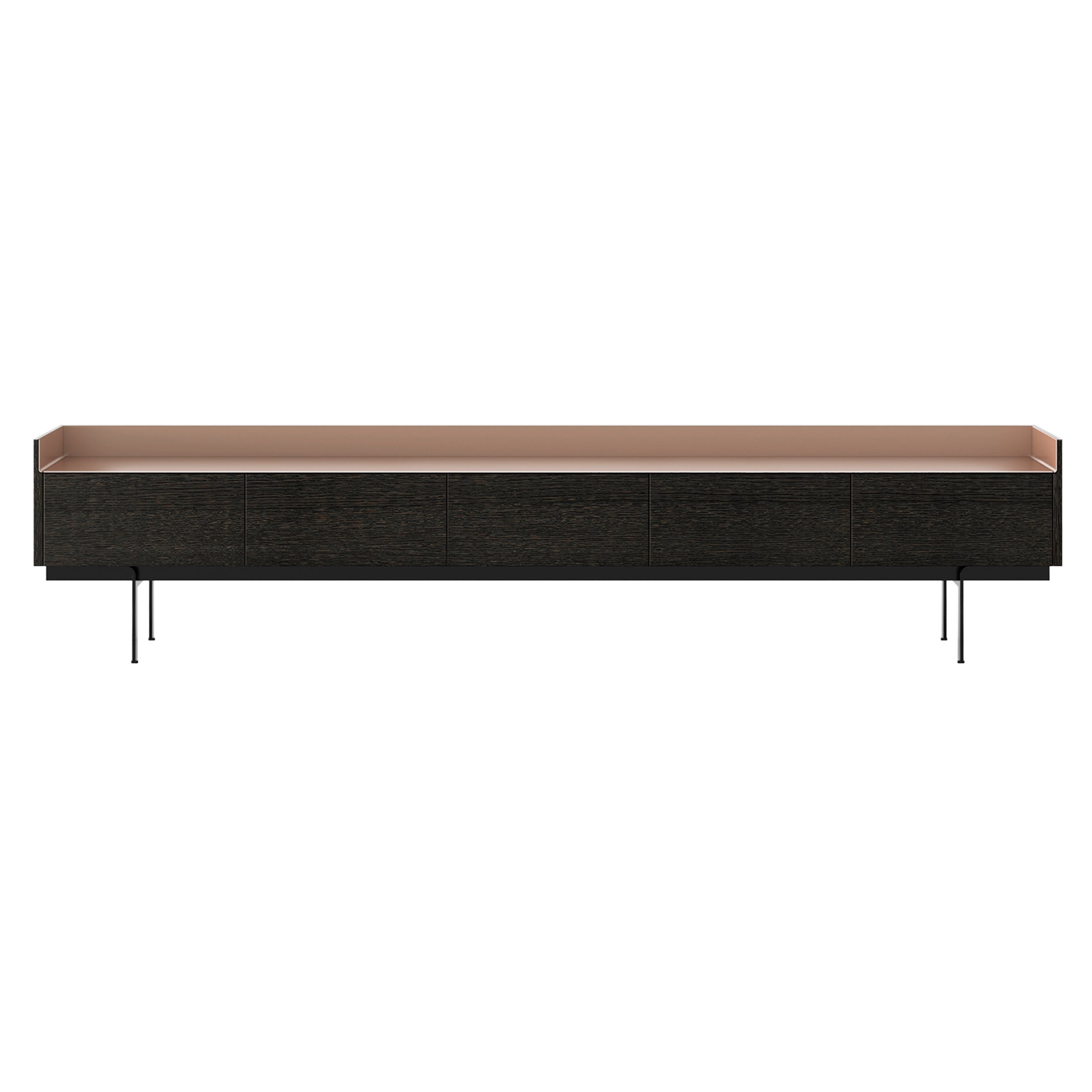 Stockholm STH553 Slim Sideboard: Composition 3 + Dark Grey Stained Oak + Anodized Aluminum Pale Rose + Black