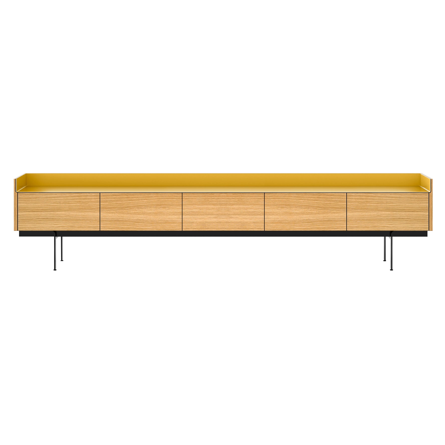 Stockholm STH553 Slim Sideboard: Composition 3 + Super-Matt Oak + Anodized Aluminum Gold + Black